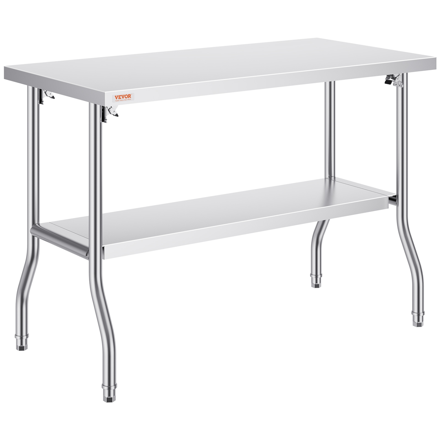 VEVOR 48 x 24 Inch Folding Commercial Prep Table, Commercial Worktable Workstation with Undershelf, Heavy-duty Stainless Steel Folding Table with 300