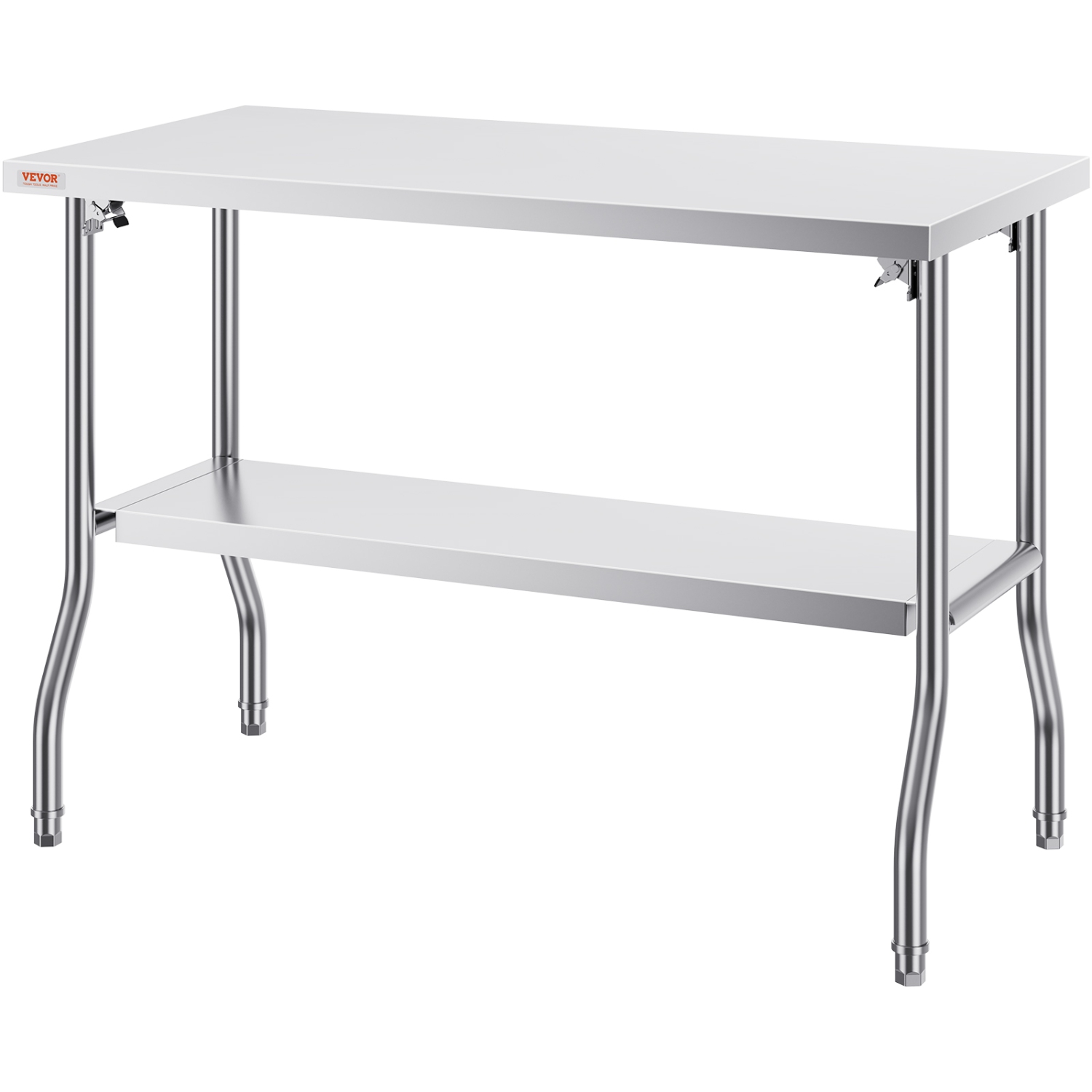 VEVOR 48 x 24 Inch Folding Commercial Prep Table, Commercial Worktable Workstation with Undershelf, Heavy-duty Stainless Steel Folding Table with 300