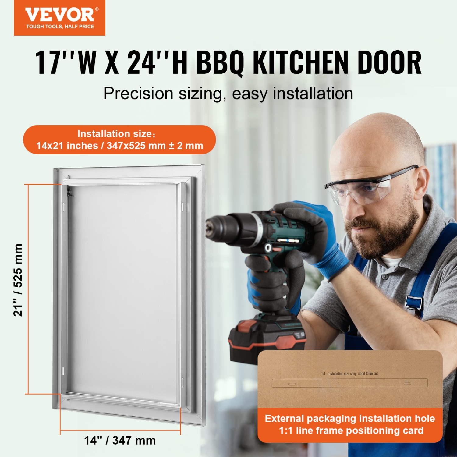 VEVOR 17W x 24H Inch BBQ Access Door, Single Outdoor Kitchen Door, Stainless Steel Flush Mount Door, Wall Vertical Door with Recessed Handle, for BBQ