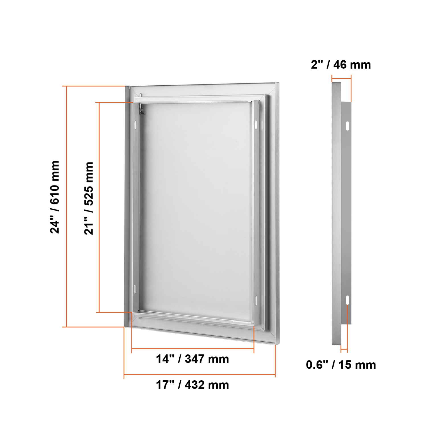 VEVOR 17W x 24H Inch BBQ Access Door, Single Outdoor Kitchen Door, Stainless Steel Flush Mount Door, Wall Vertical Door with Recessed Handle, for BBQ