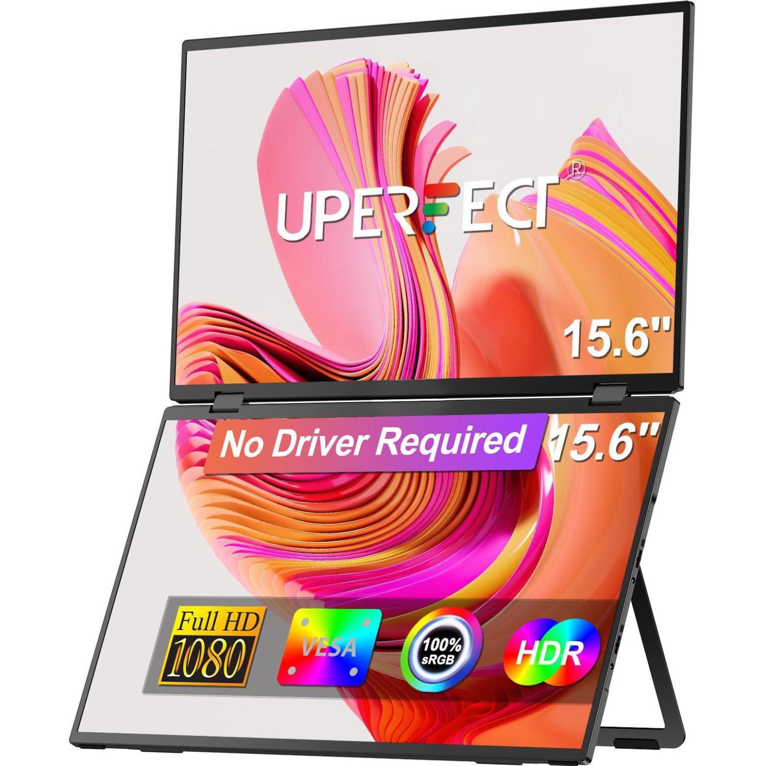 UPERFECT Delta 15.6" Dual Monitor Portable Screen Extender for Laptop, 1080P HDR, 360° Folding, Triple Monitor with Stand - No Driver Needed