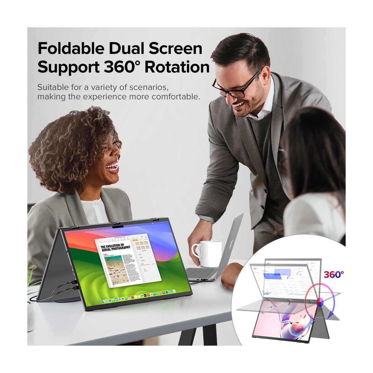UPERFECT Delta 15.6" Dual Monitor Portable Screen Extender for Laptop, 1080P HDR, 360° Folding, Triple Monitor with Stand - No Driver Needed