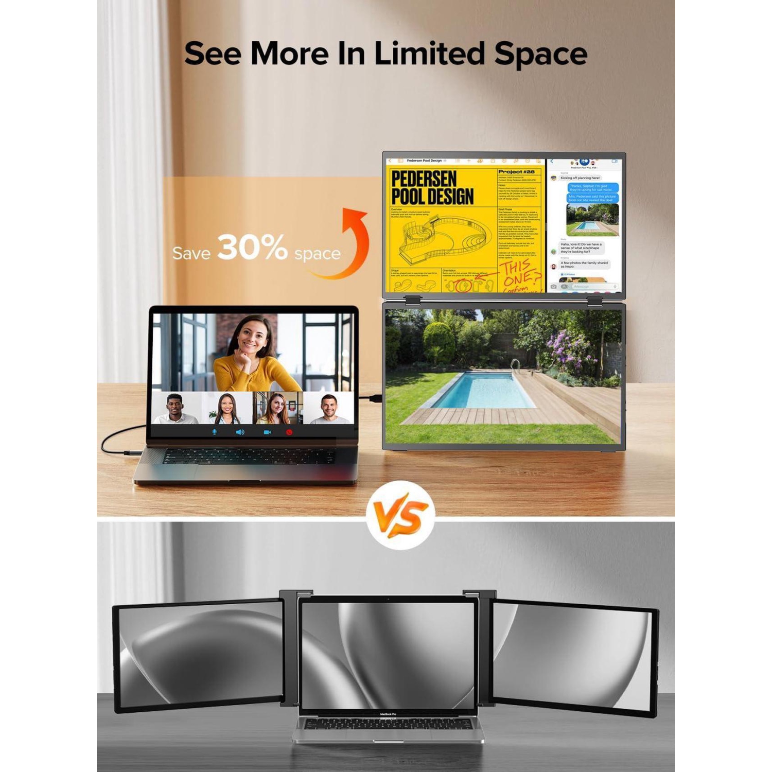 UPERFECT Delta 15.6" Dual Monitor Portable Screen Extender for Laptop, 1080P HDR, 360° Folding, Triple Monitor with Stand - No Driver Needed