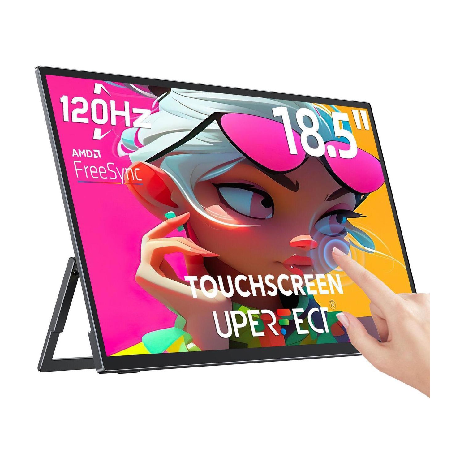 Moniteur portatif UPERFECT écran tactile 18,5&nbsp;po 120HZ 100% sRVB FHD FreeSync HDR IPS avec VESA et support 180° Écran de jeu réglable ultramince