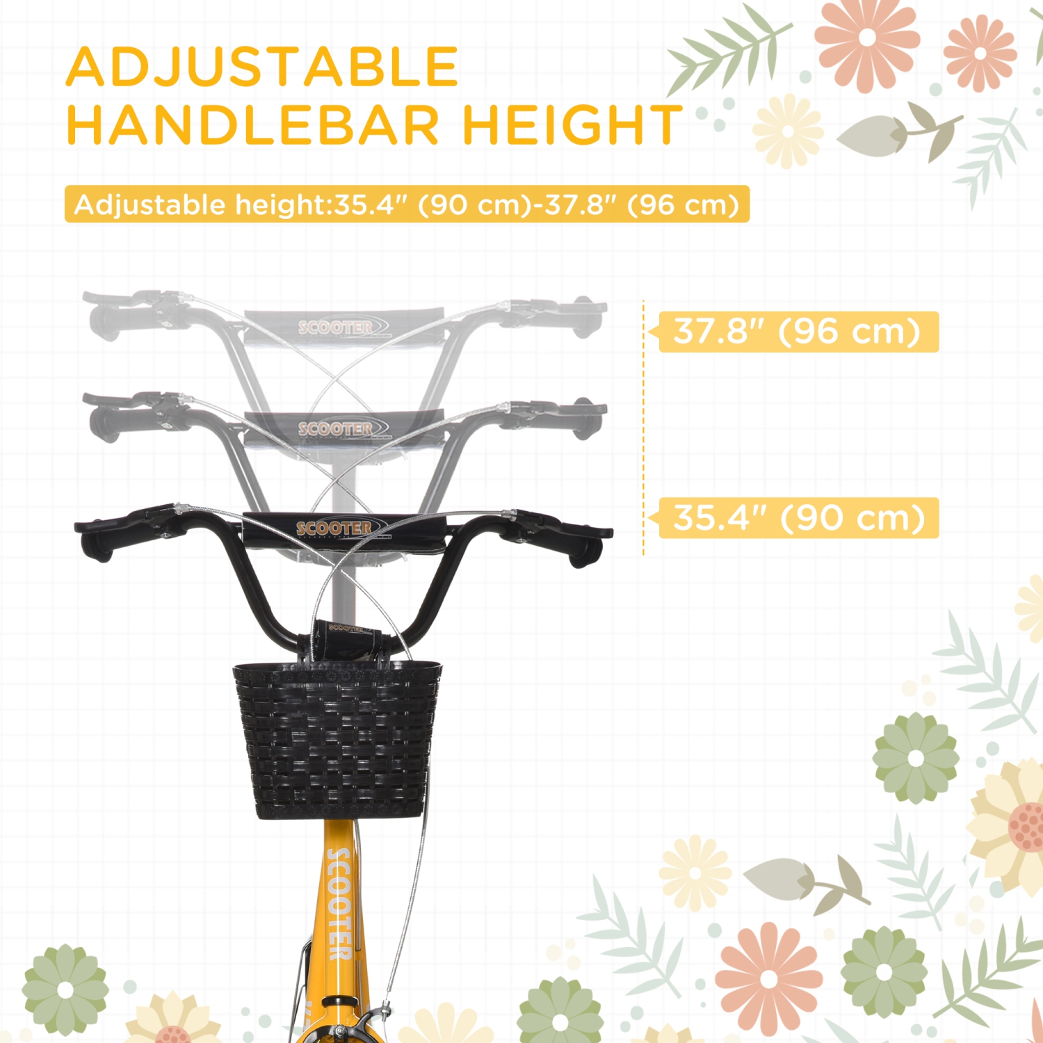 Trottinette pour enfants Aosom Trottinette pour enfants avec guidon réglable 2 paniers de freins Porte-gobelet Garde-boue Pneus gonflables en