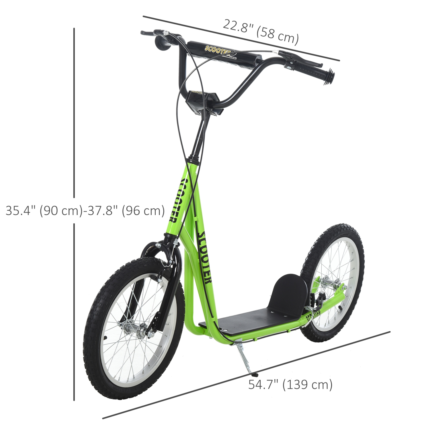 Trottinette pour adolescents Youth Scooter Street Kick d'Aosom, jouet porteur pour enfants avec roue gonflable de 16&nbsp;po, deux freins verts pour