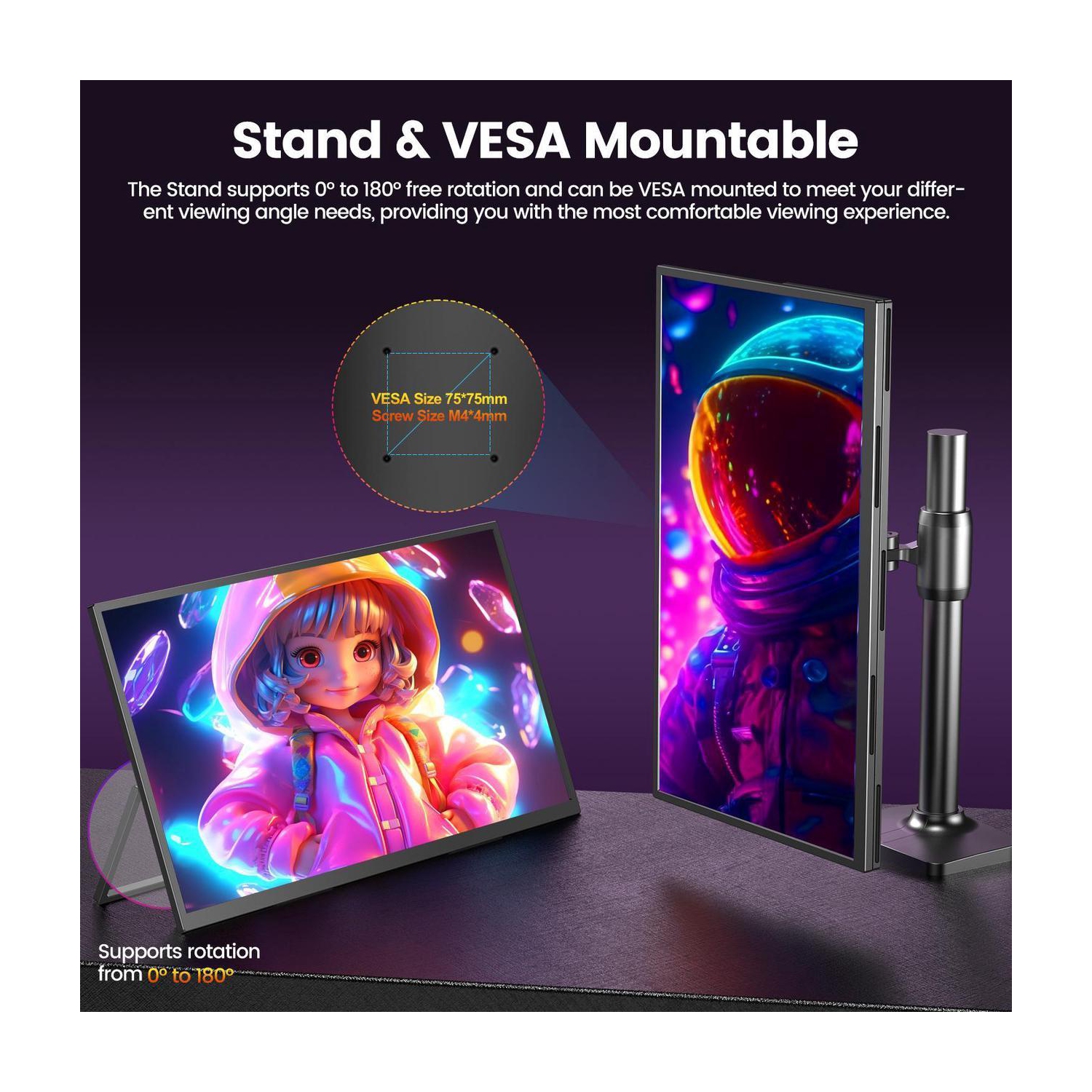 UPERFECT 18.5" 120Hz FreeSync Portable Monitor, 1080P 100% sRGB FHD IPS HDR Gaming Display with VESA & Stand, Ultra-Slim & Lightweight Frameless