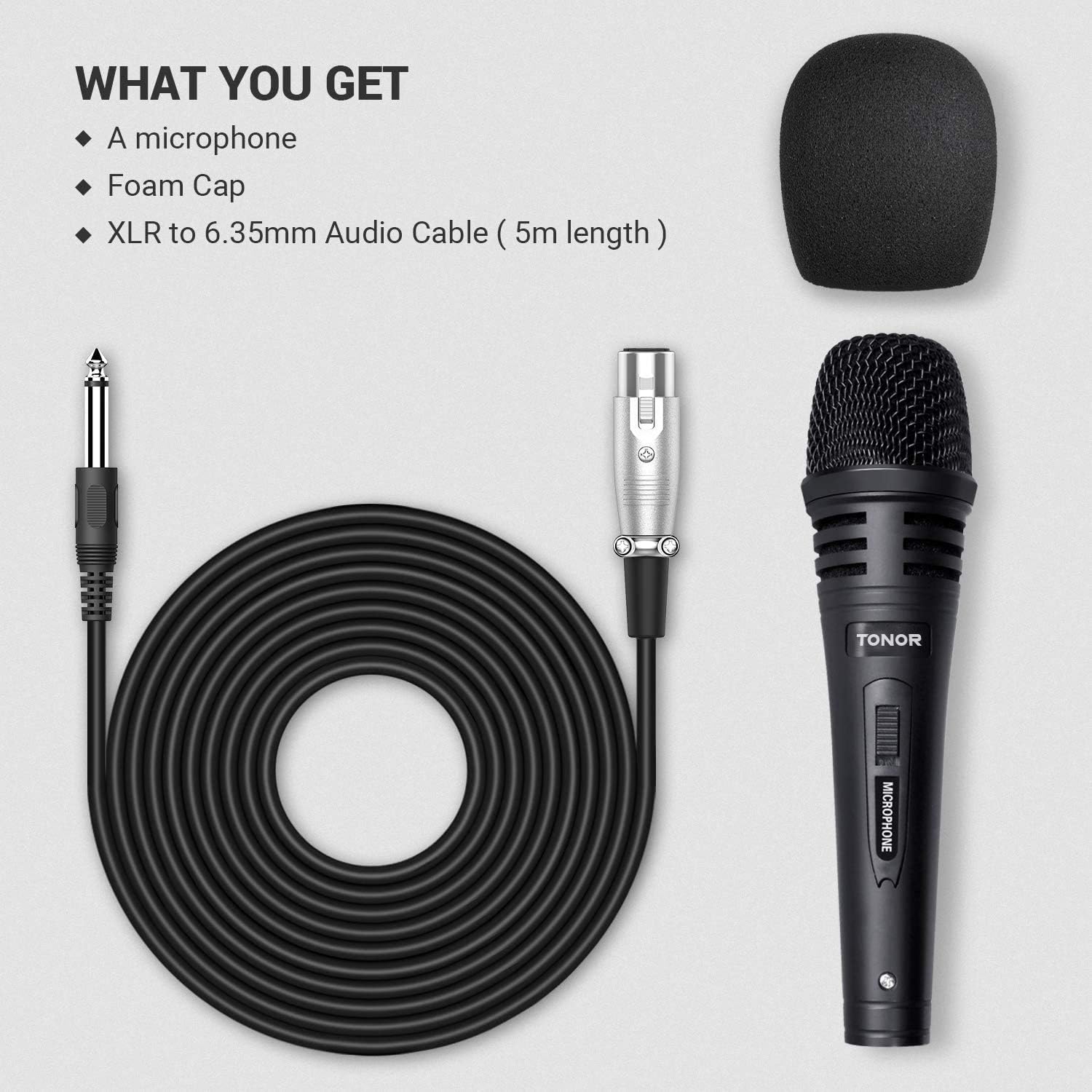 Microphone for Singing with 5m XLR Cable, Metal Handheld Mic Compatible with Karaoke Machine/Speaker/Amp/Mixer for Karaoke Singing, Speech,Outdoor