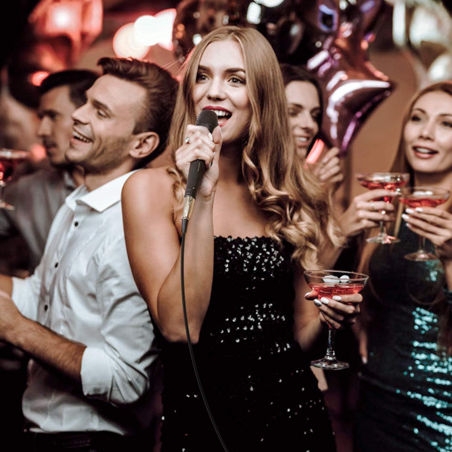 Microphone for Singing with 5m XLR Cable, Metal Handheld Mic Compatible with Karaoke Machine/Speaker/Amp/Mixer for Karaoke Singing, Speech,Outdoor