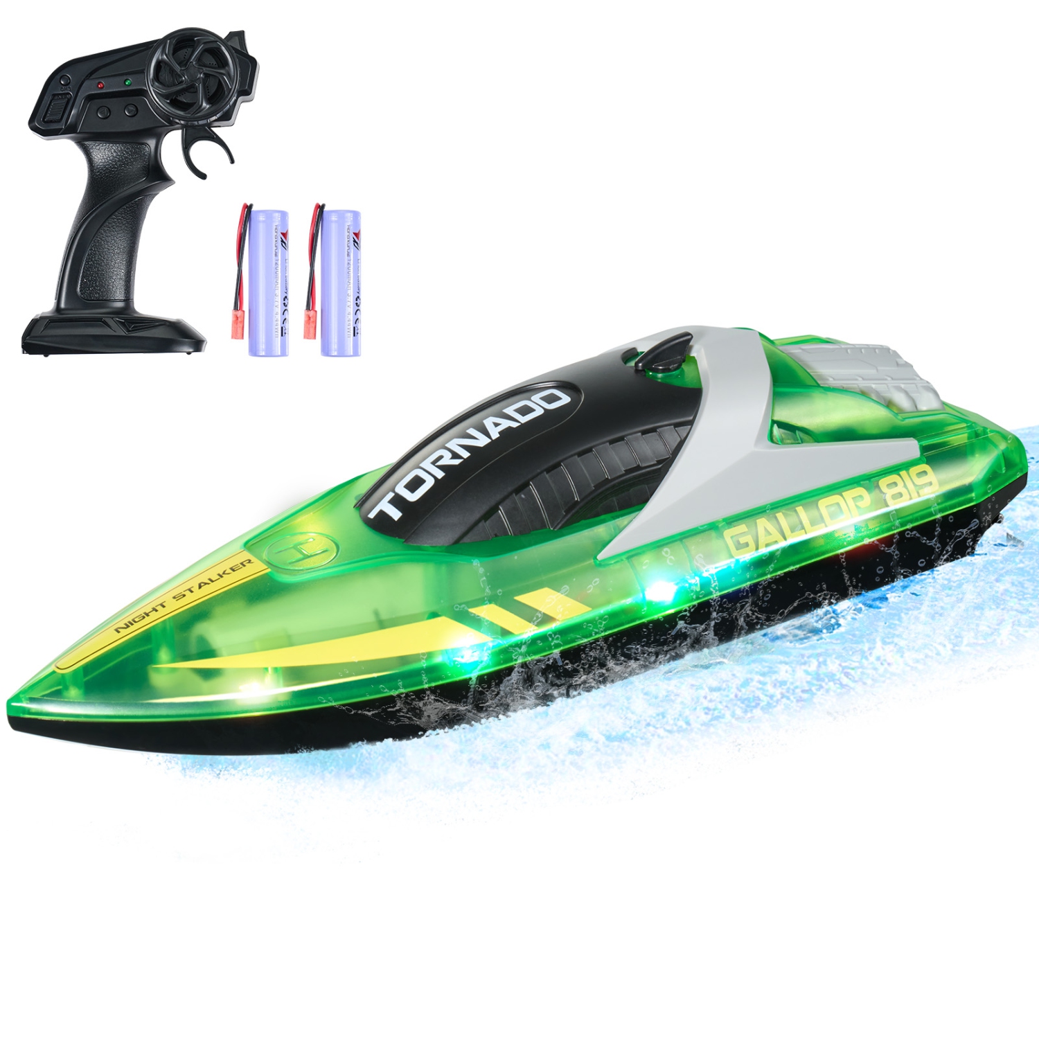 VEVOR 2.4GHz 12 km/h RC Boat,Remote Control Boat for Pools & Lakes, Racing Boat with LED Light, 2 Rechargeable Batteries, Whole Body Waterproof,