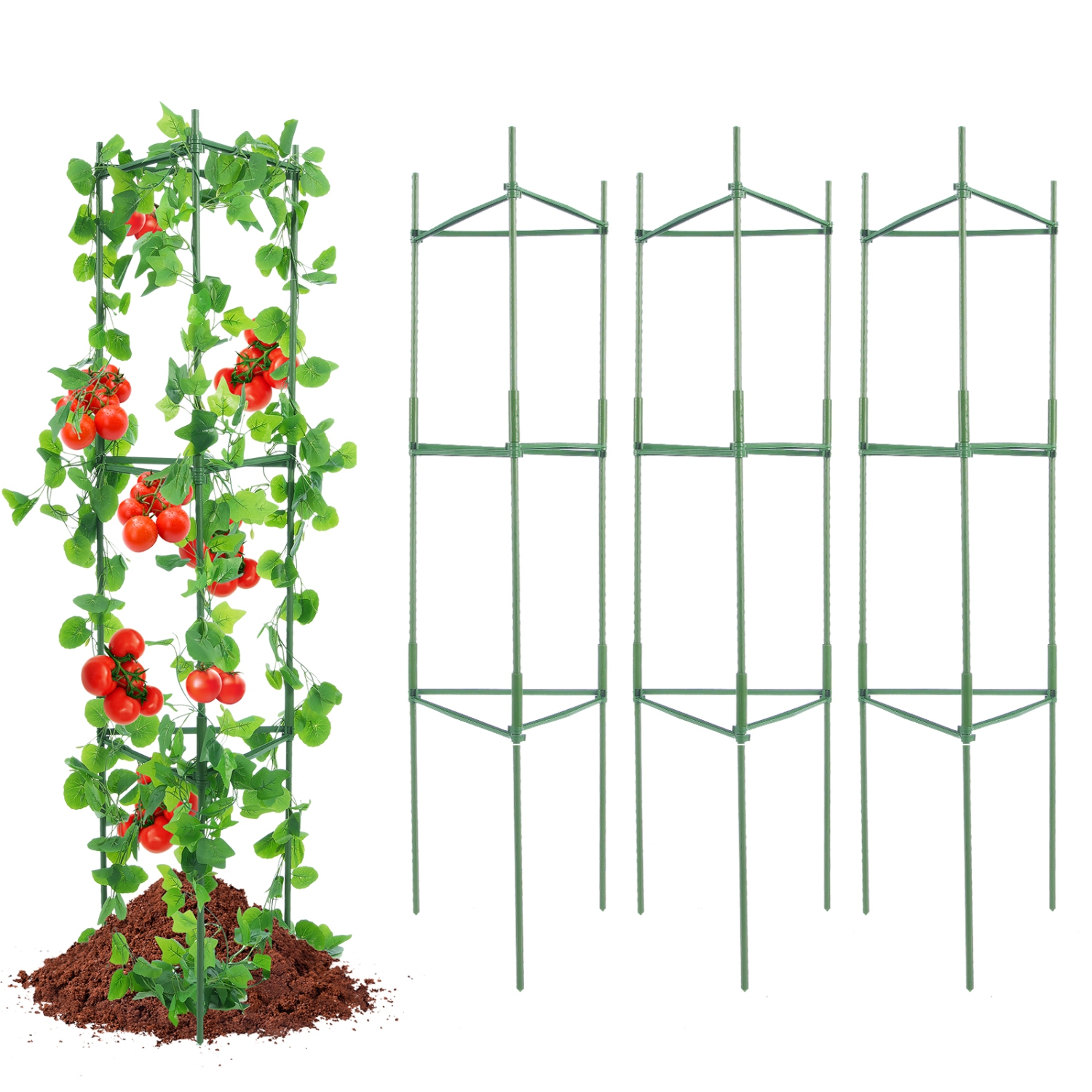 VEVOR 6 Packs Tomato Cages for Garden, 48 inch Tomato Trellis Plant Stakes Support, Stackable Tall Plant Support Cage, for Raised Garden Bed,