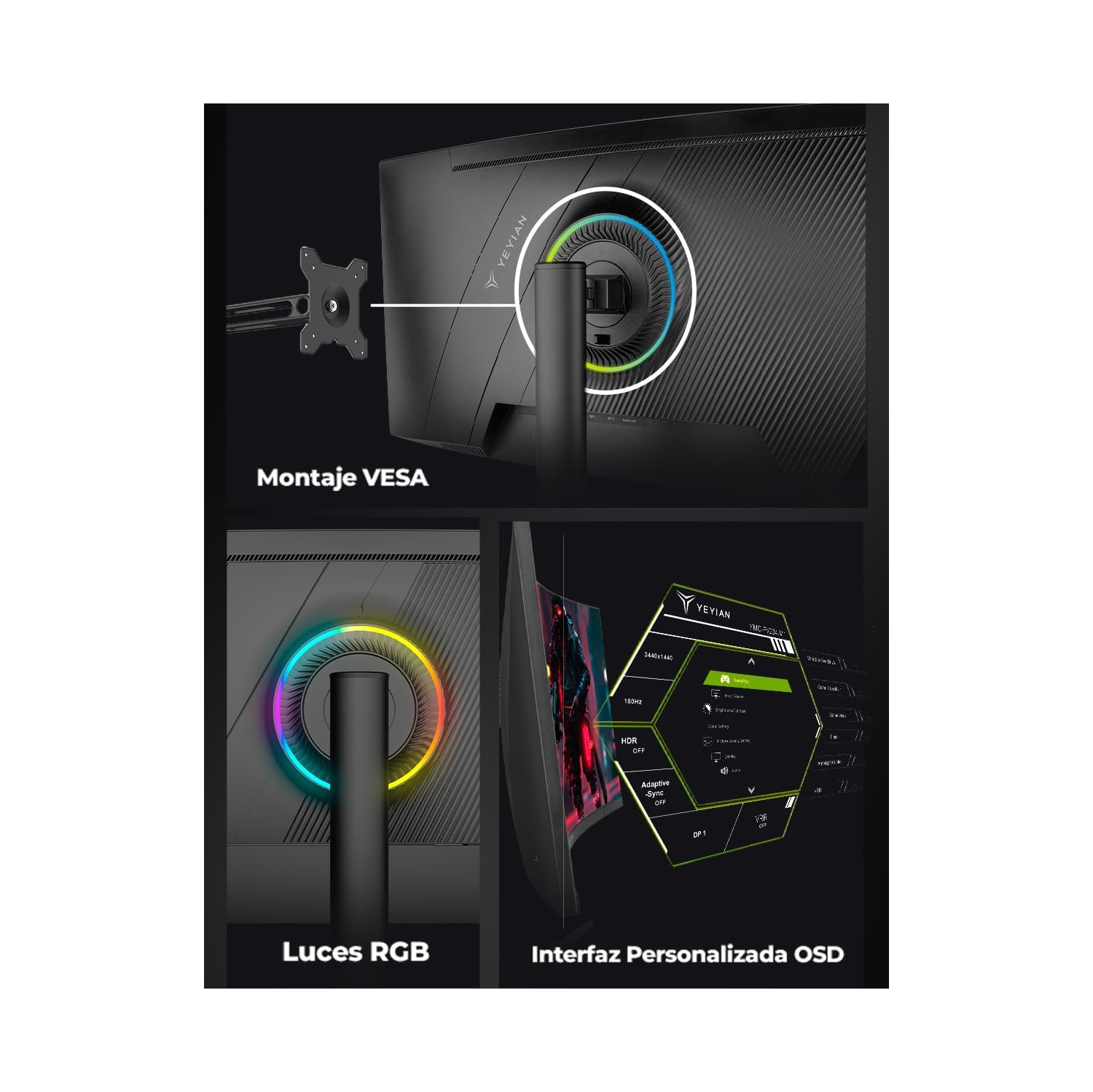 YEYIAN 34 inch Ultrawide Curved 180Hz Gaming Computer Monitor 1ms 1500R VA Screen PC, 21:9 WQHD, 178°Viewing Angle, sRGB 129%, DCI-P3