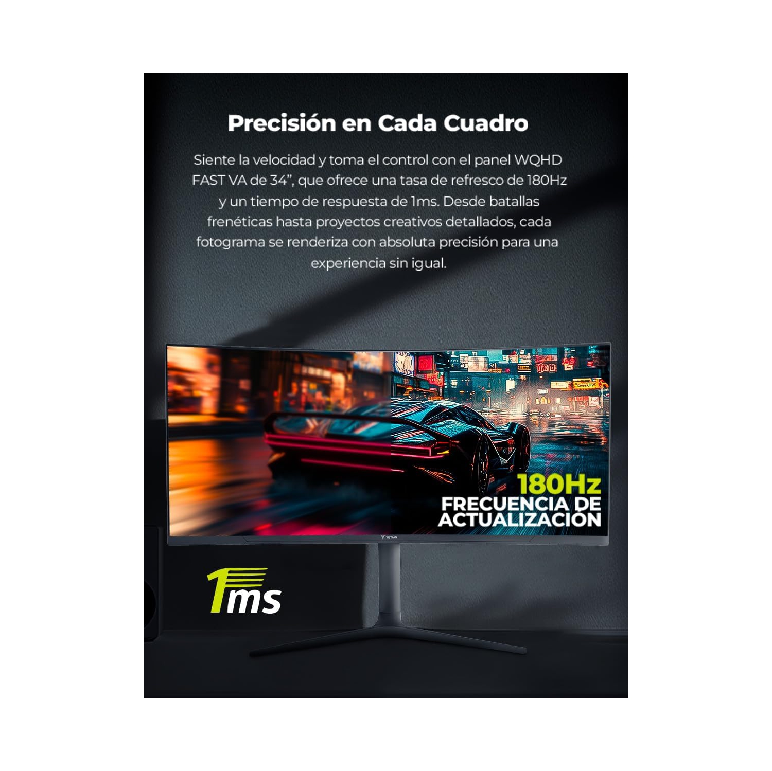 YEYIAN 34 inch Ultrawide Curved 180Hz Gaming Computer Monitor 1ms 1500R VA Screen PC, 21:9 WQHD, 178°Viewing Angle, sRGB 129%, DCI-P3