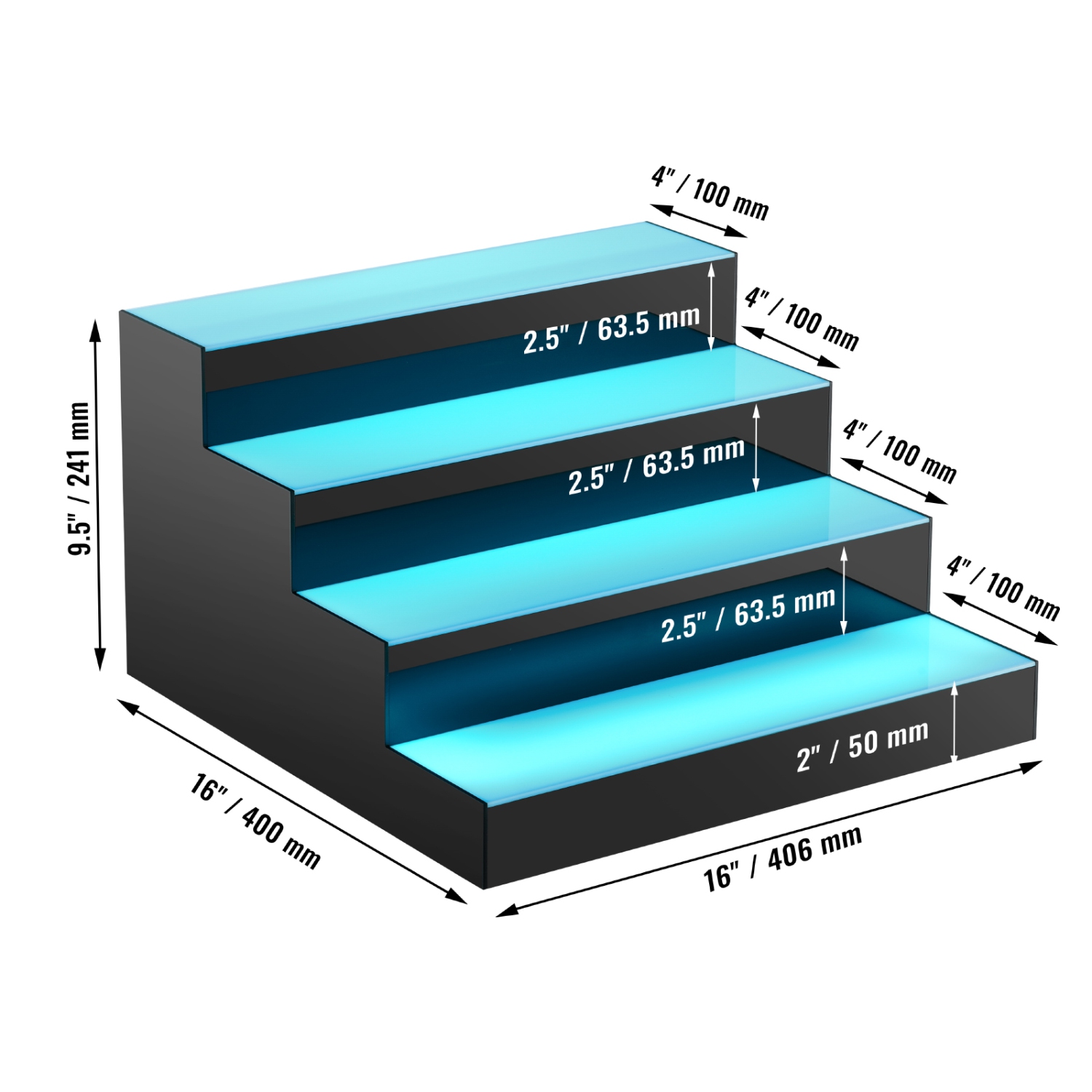 VEVOR 4 Tiers LED Lighted Liquor Bottle Display, 16 Inch Commercial Illuminated Home Bar Shelf, 4 Steps Whiskey Rack Stand, Acrylic Drink Shelves