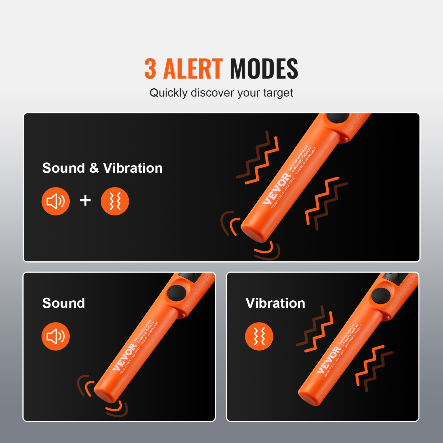 Détecteur de métaux VEVOR 3 modes Pinpointer, baguette de pointeur à broche étanche partielle, profondeur de détection de 1,96&nbsp;po, sonde de