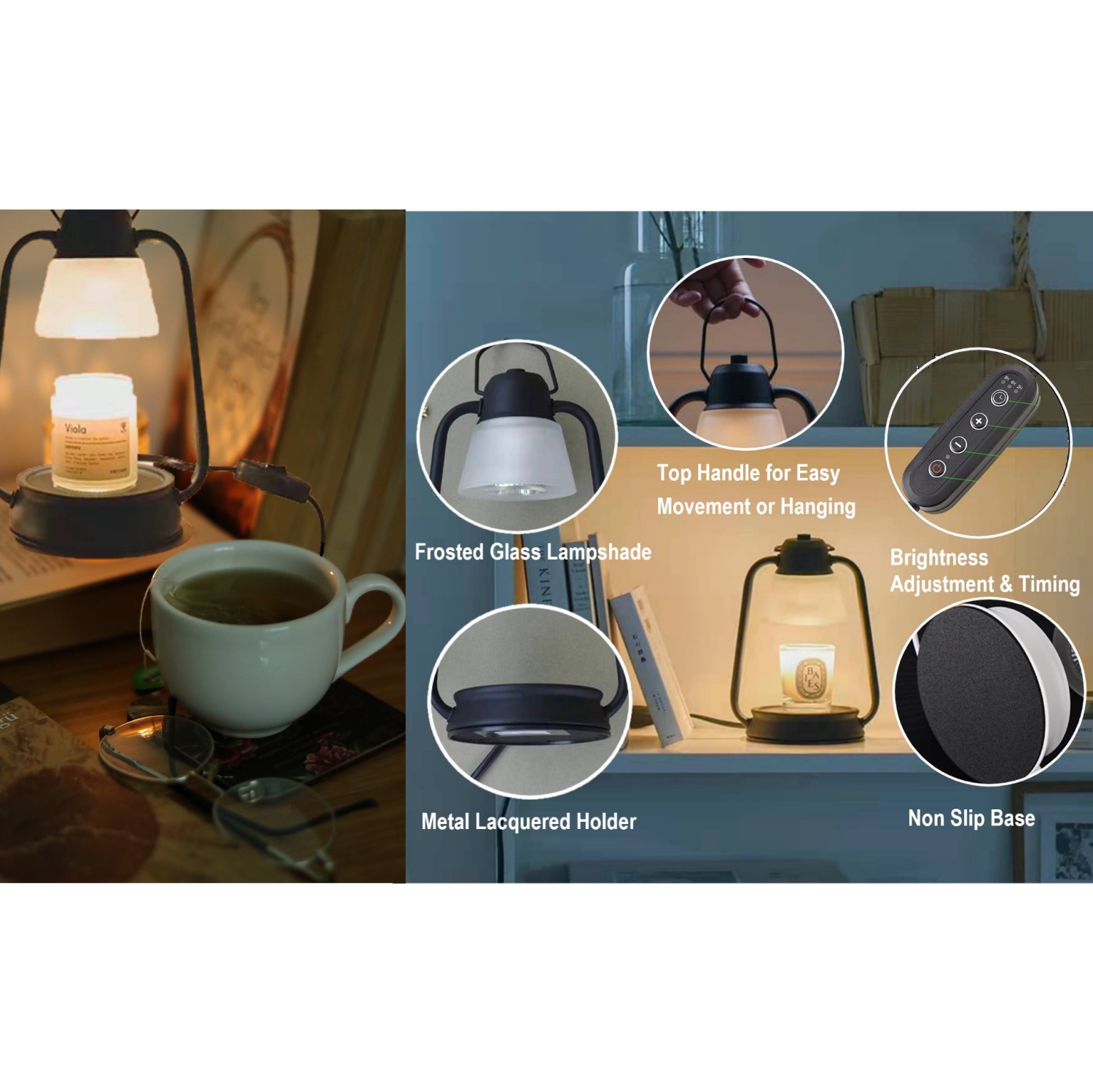 Lampe chauffante pour bougie avec minuterie pour bougie chauffe-bougie à intensité réglable - Noir