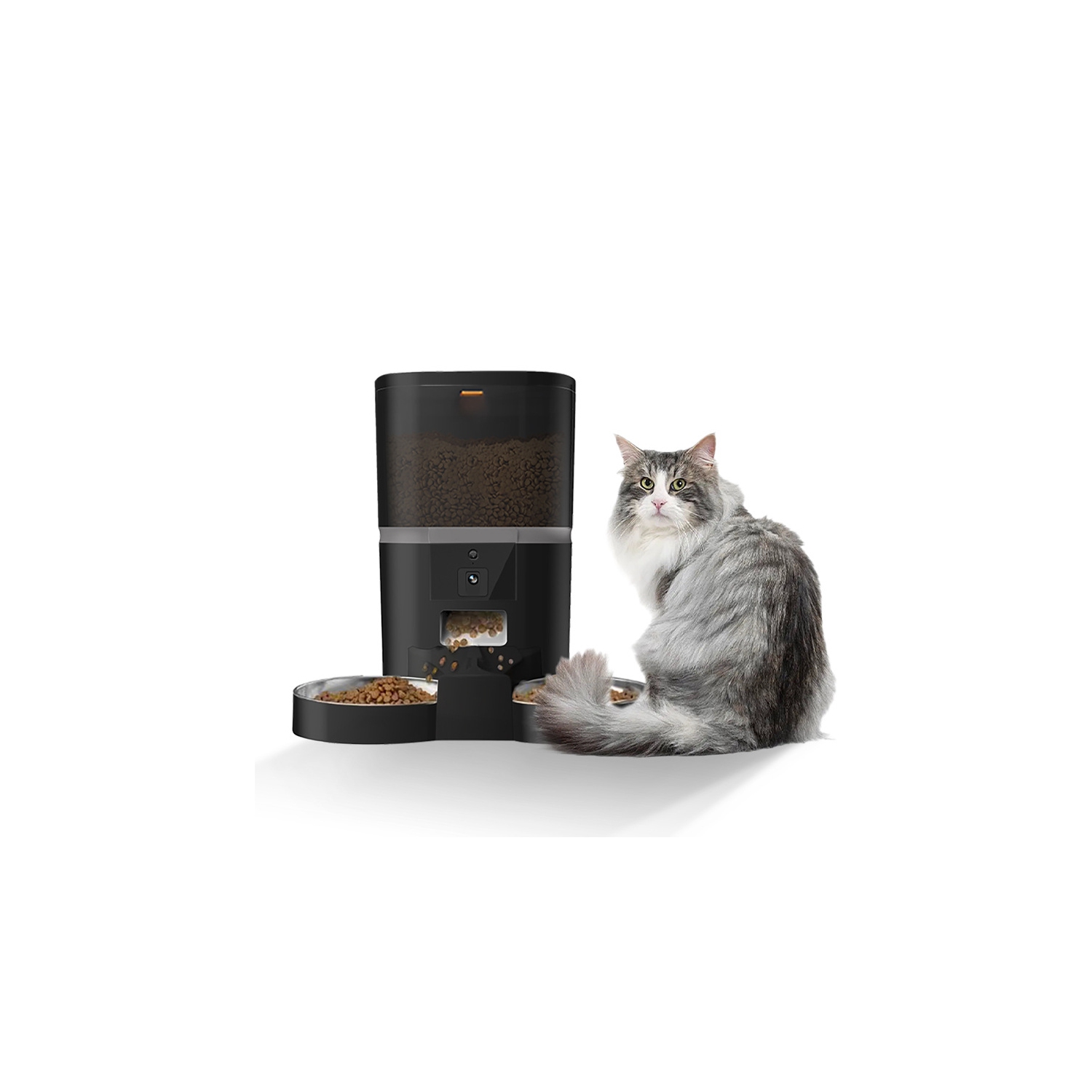 Pets Feeder with Camera Dual Feeding Automatic APP Control Cat Dog Feeder-Black