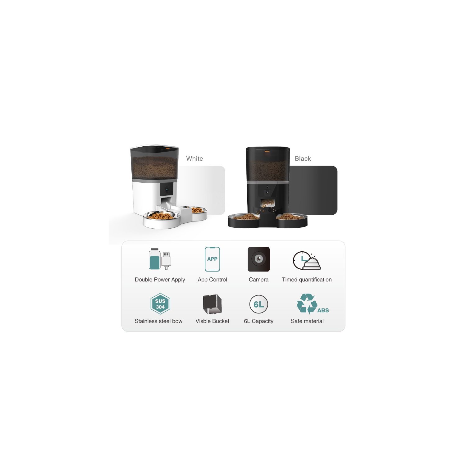 Pets Feeder with Camera Dual Feeding Automatic APP Control Cat Dog Feeder-Black