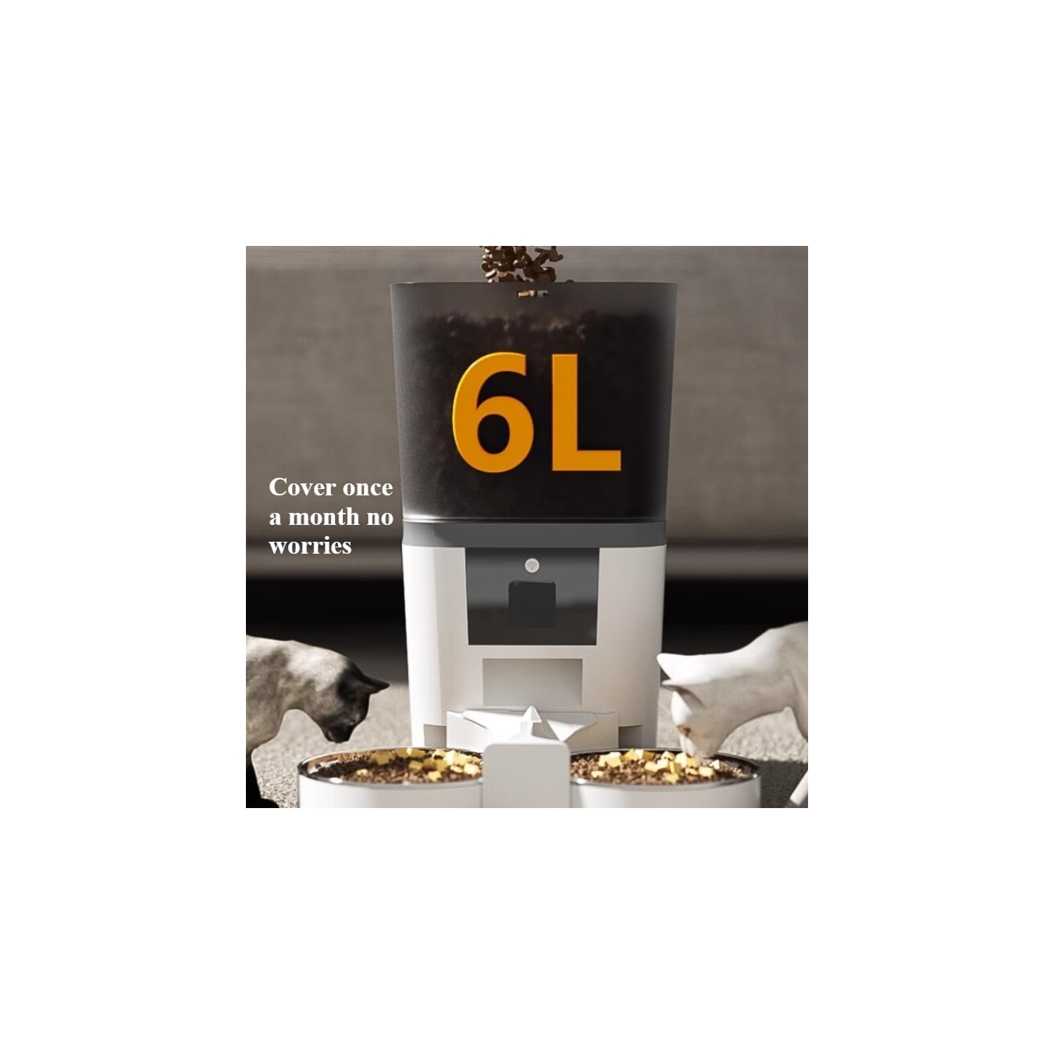 Pets Feeder with Camera Dual Feeding Automatic APP Control Cat Dog Feeder-White