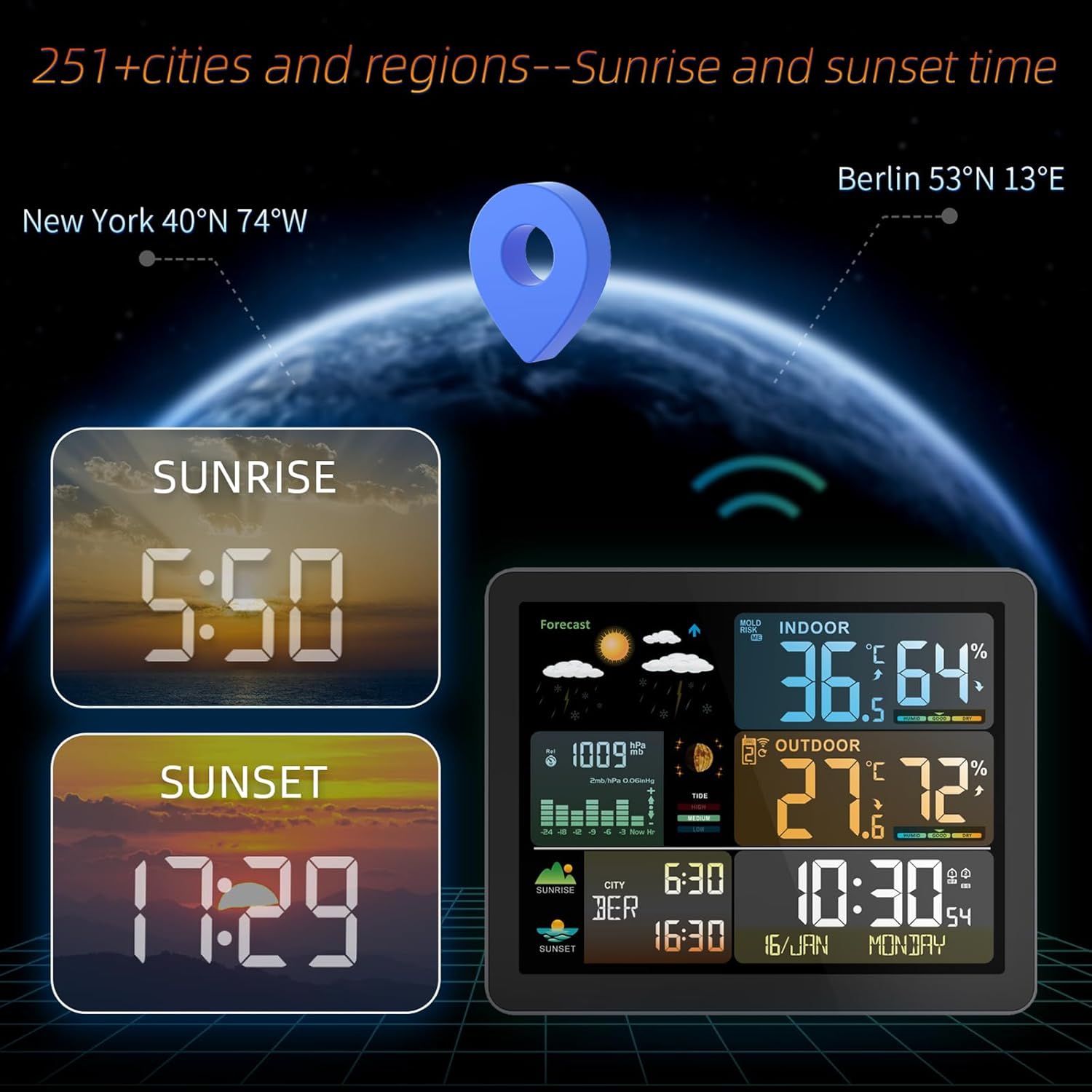 Weather Station Wireless Thermometer Digital Weather Thermometer with Clock Barometric Pressure Forecast Station
