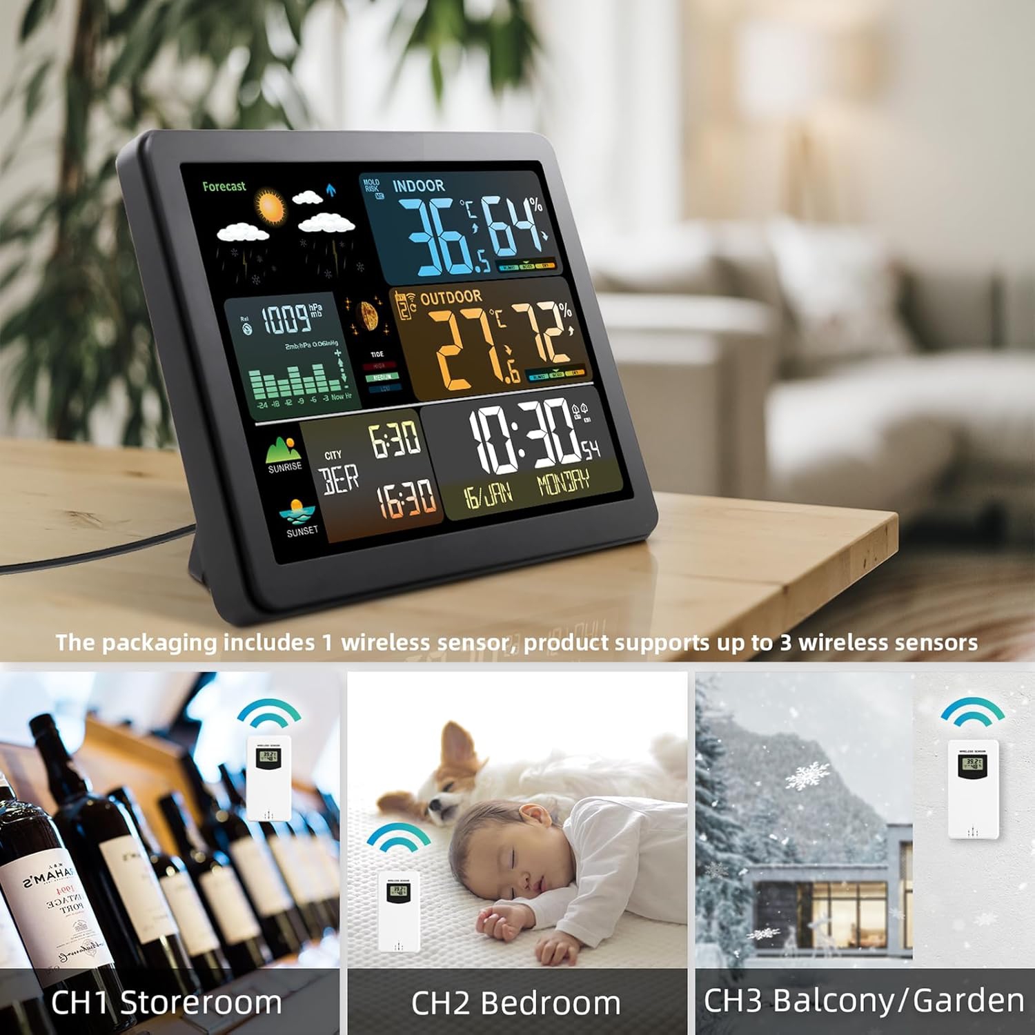Weather Station Wireless Thermometer Digital Weather Thermometer with Clock Barometric Pressure Forecast Station