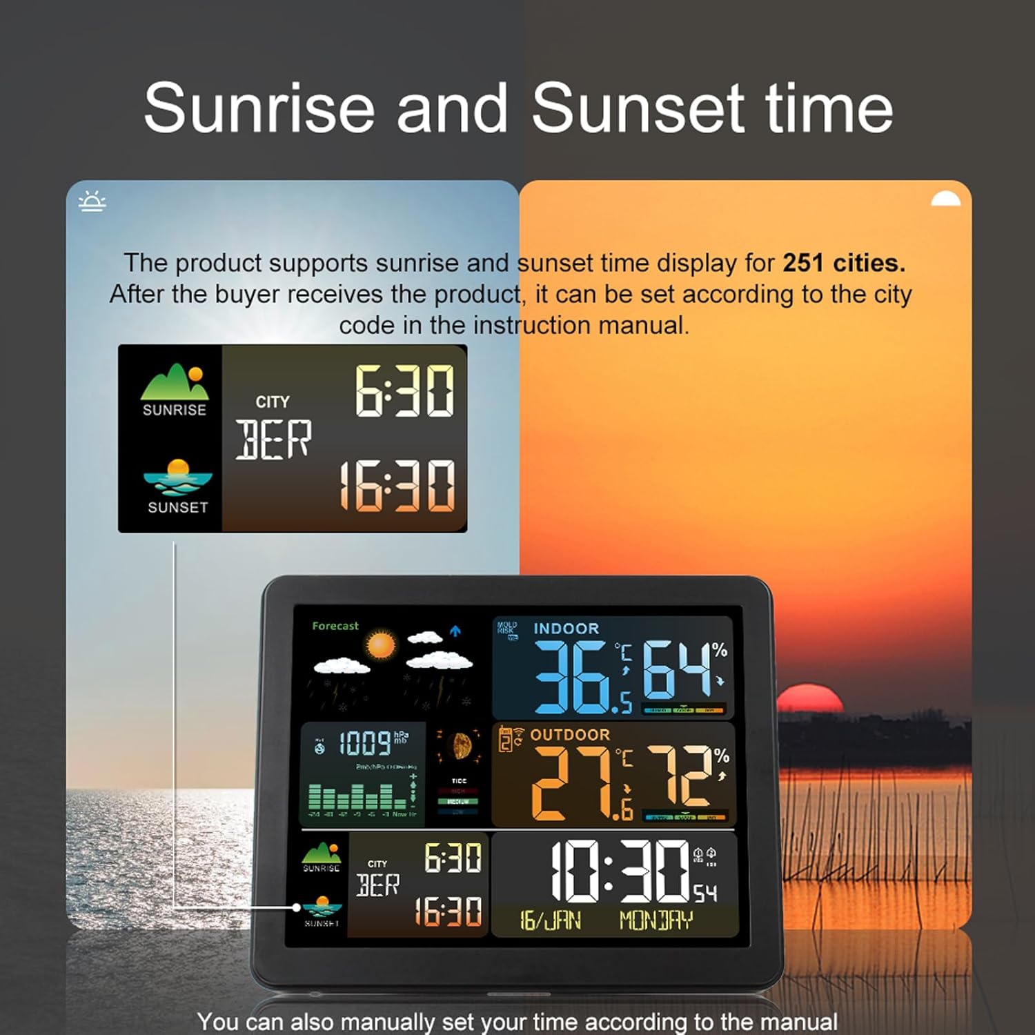 Weather Station Wireless Thermometer Digital Weather Thermometer with Clock Barometric Pressure Forecast Station