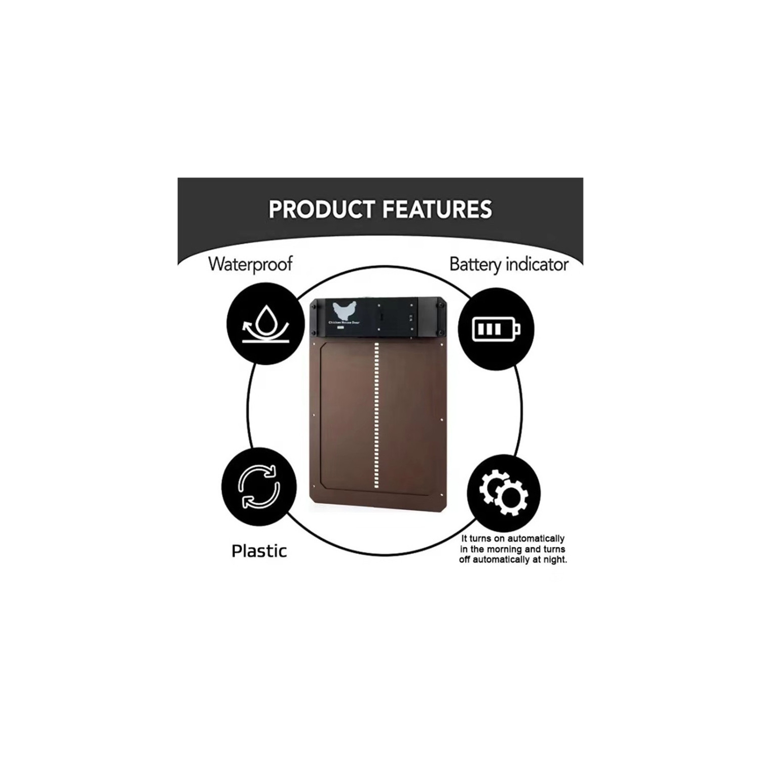 Porte à poule automatique avec détection de la lumière de la pile - Brun
