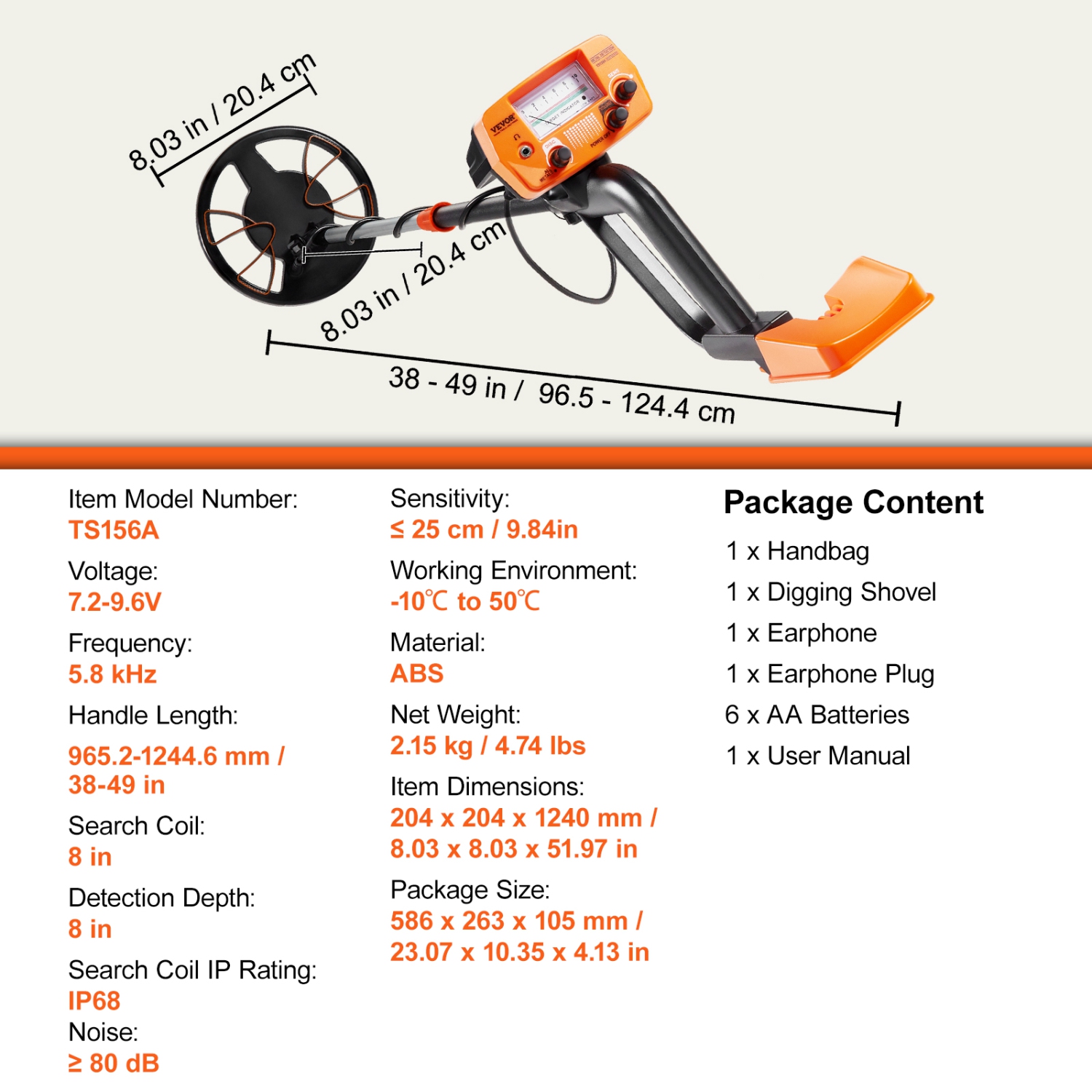 Détecteur de métaux VEVOR pour adultes et enfants, bobine de recherche étanche de 8&nbsp;po avec pointeur haute précision, détecteur doré réglable de