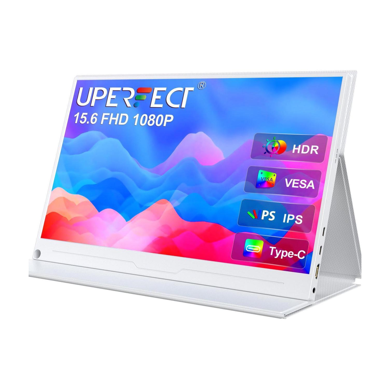 UPERFECT 15.6" 1080P FHD Portable Monitor with USB-C, HDMI, VESA & Smart Case - Matte IPS Display for Switch/PS5/PC/Phone White Monitor