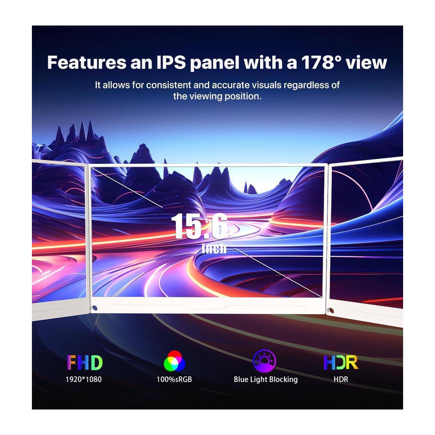 UPERFECT 15.6" 1080P FHD Portable Monitor with USB-C, HDMI, VESA & Smart Case - Matte IPS Display for Switch/PS5/PC/Phone White Monitor