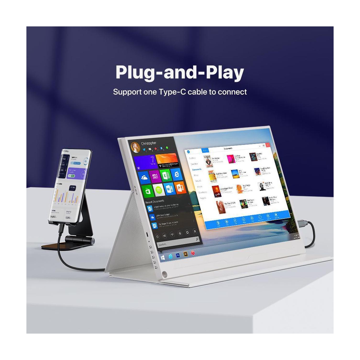 UPERFECT 15.6" 1080P FHD Portable Monitor with USB-C, HDMI, VESA & Smart Case - Matte IPS Display for Switch/PS5/PC/Phone White Monitor