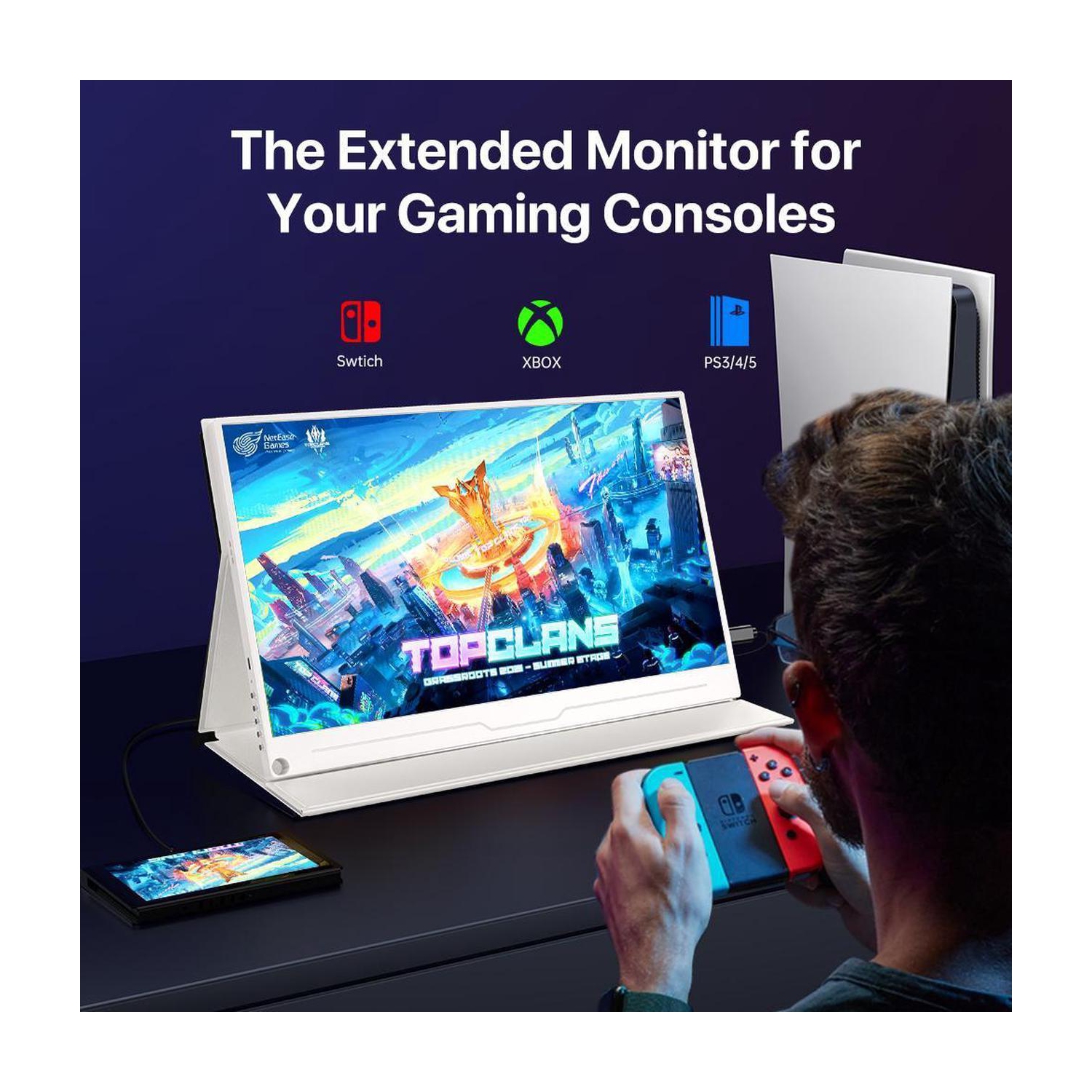 UPERFECT 15.6" 1080P FHD Portable Monitor with USB-C, HDMI, VESA & Smart Case - Matte IPS Display for Switch/PS5/PC/Phone White Monitor