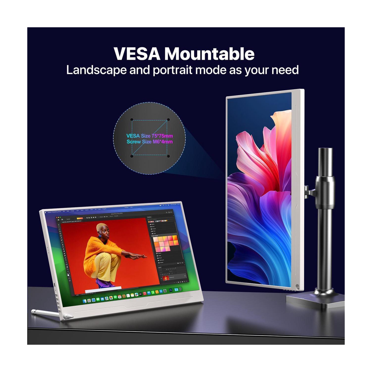 UPERFECT 15.6" 1080P FHD Portable Monitor with USB-C, HDMI, VESA & Smart Case - Matte IPS Display for Switch/PS5/PC/Phone White Monitor