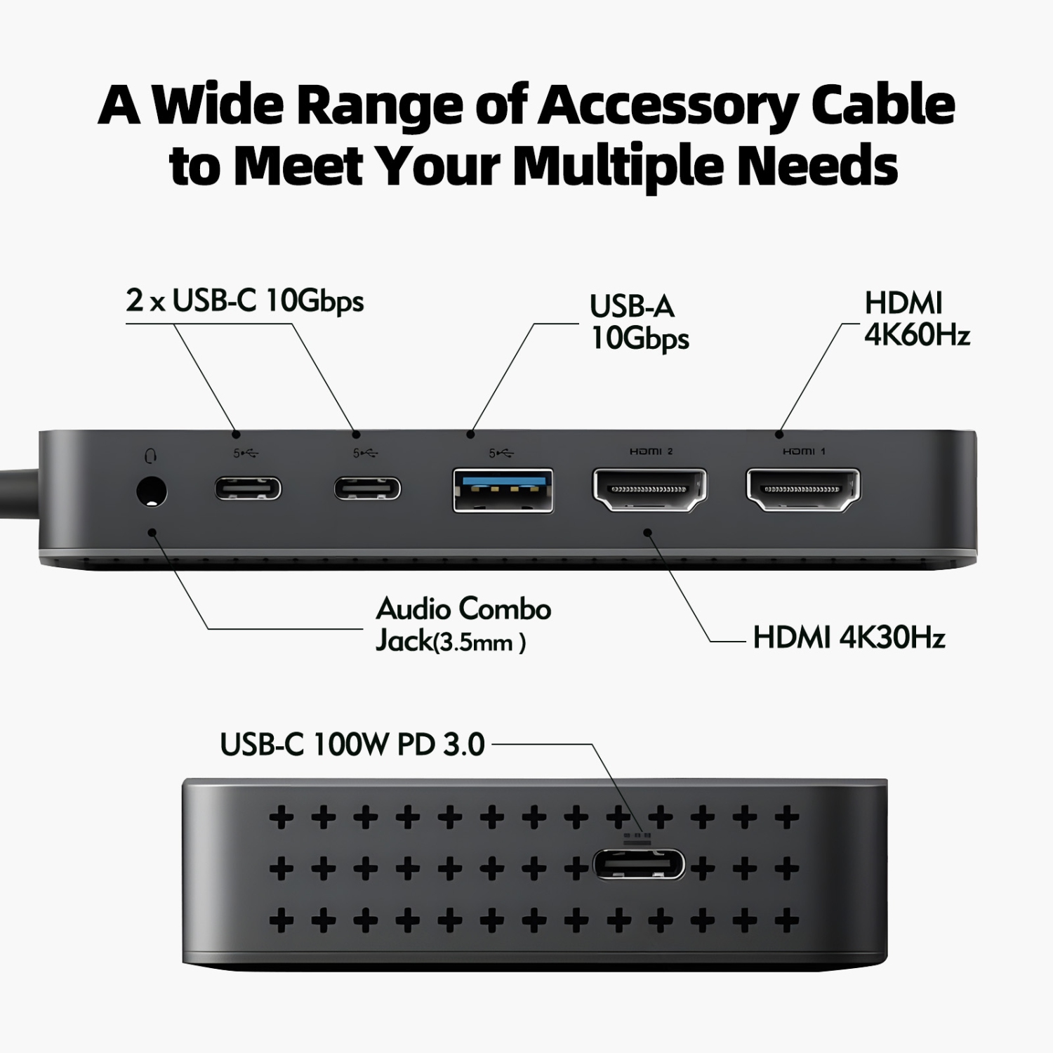 HyperDrive EcoSmart Dual 4K USB-C Dock, 7-in-1 USB-C Hub for MacBook Pro/Air, with 6 Cables Bundle, Dual 4K HDMI, 100W PD, Gigabit Ethernet