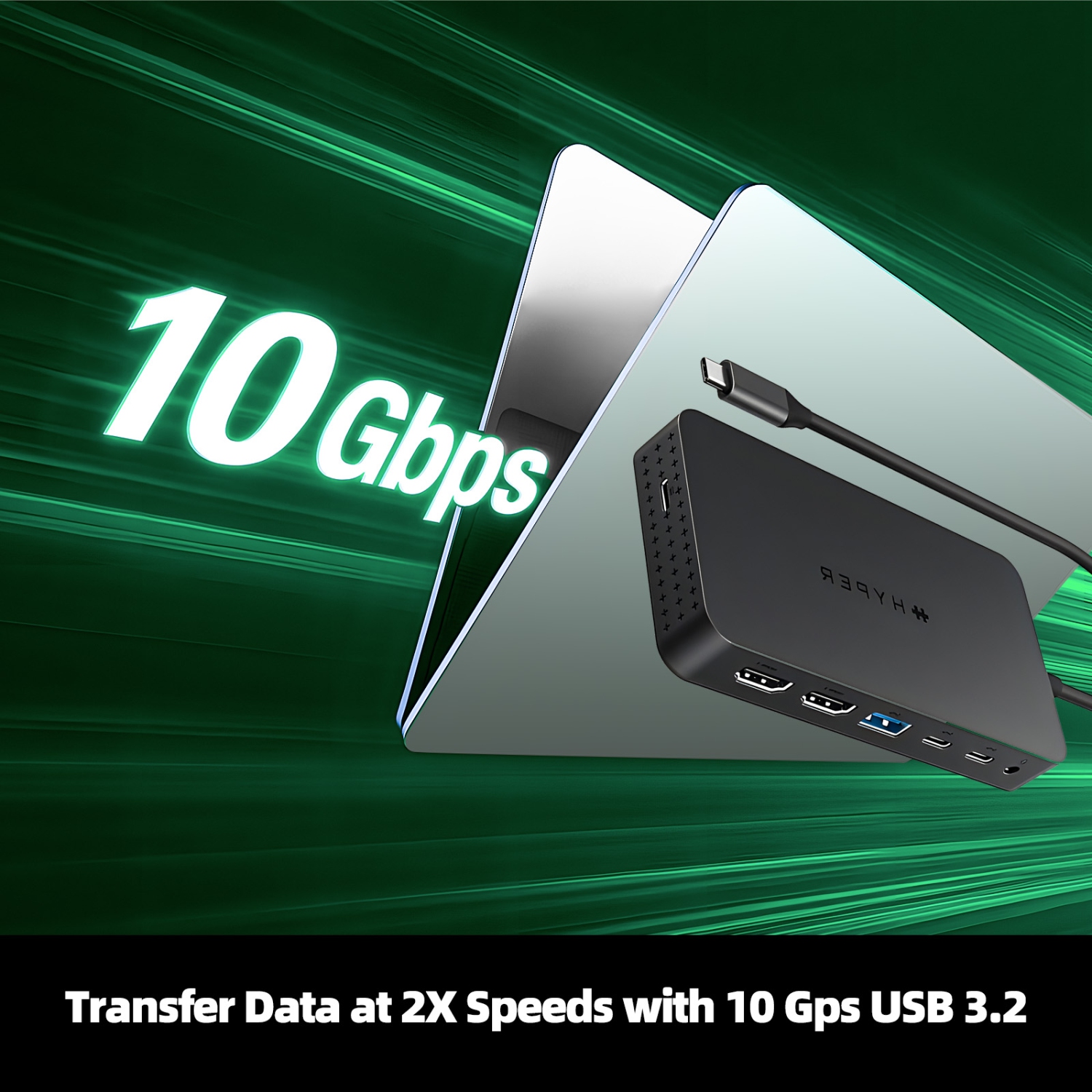 HyperDrive EcoSmart Dual 4K USB-C Dock, 7-in-1 USB-C Hub for MacBook Pro/Air, with 6 Cables Bundle, Dual 4K HDMI, 100W PD, Gigabit Ethernet