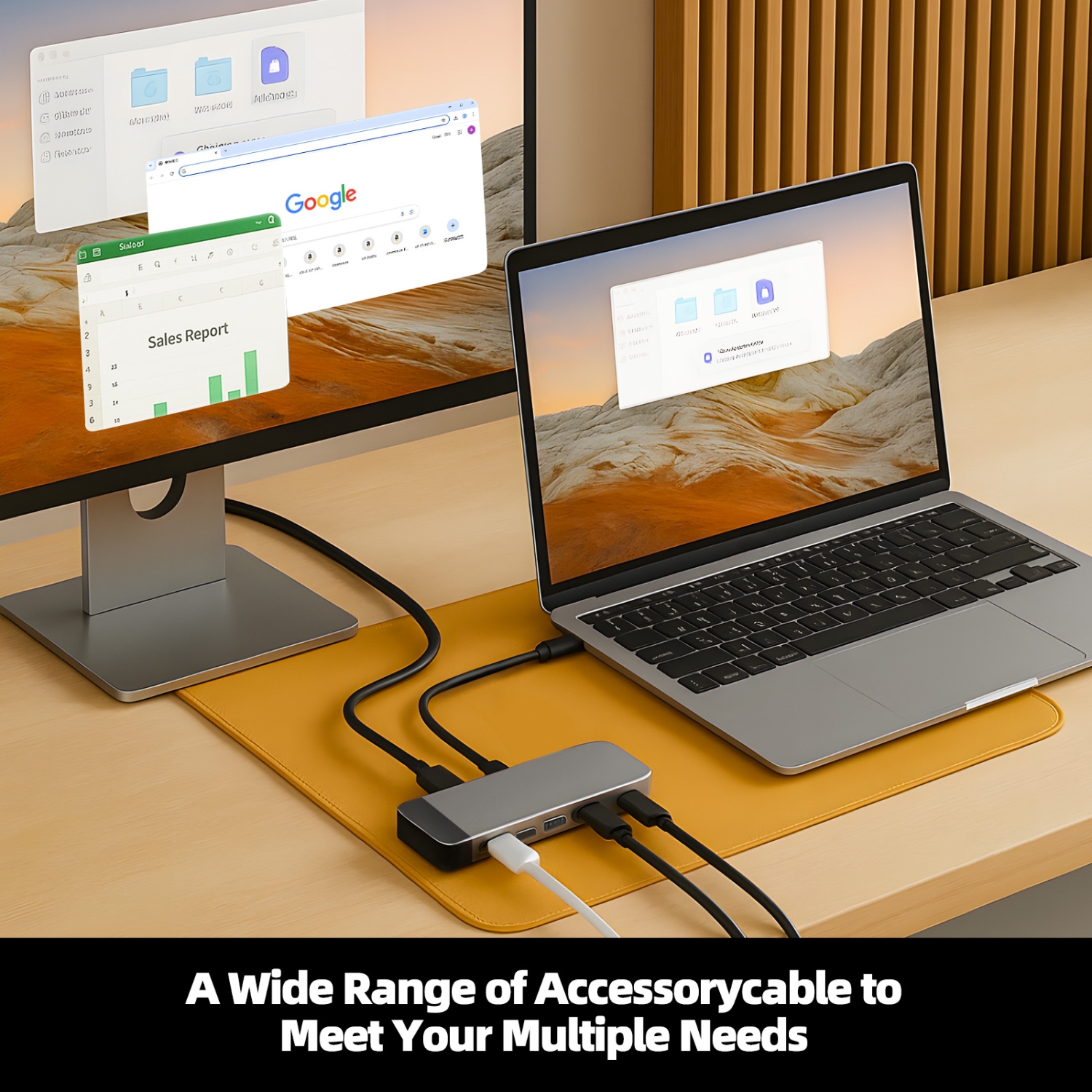 HyperDrive USB C Hub, 6-in-2 Dual Type-C Adapter for MacBook Pro/Air, with 6 Cables Bundle, 40Gbps/100W PD, 4K HDMI, Gigabit Ethernet