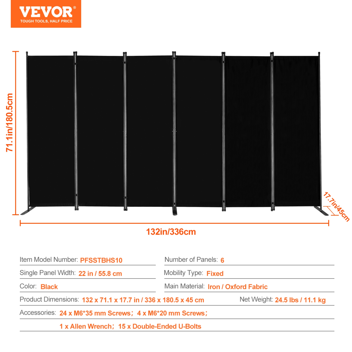 VEVOR 6 Panels Room Divider, Room Divider, Folding Privacy Screen and Portable Partition Divider for Room Separation, Freestanding Room Partitions