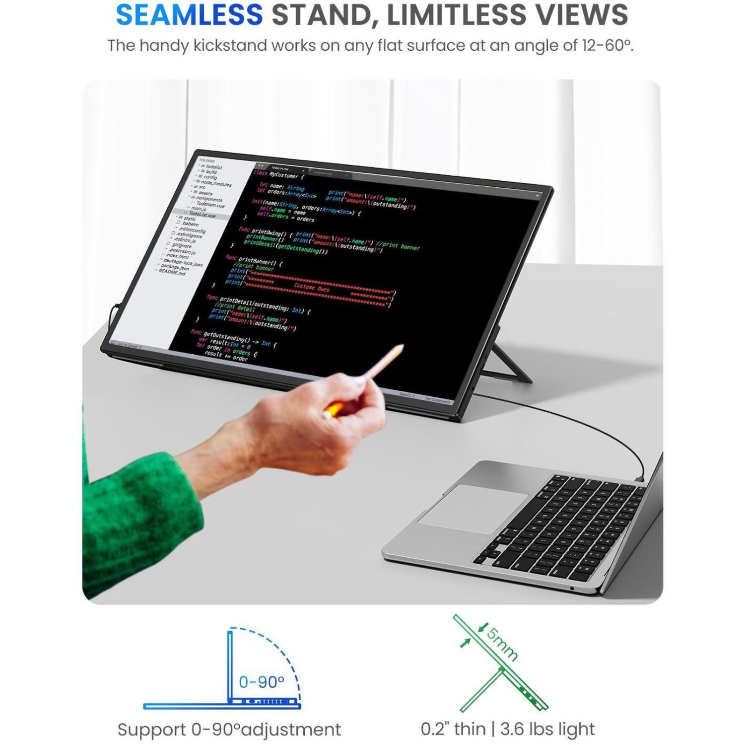 Moniteur portatif UPERFECT 120 Hz 21,5&nbsp;po avec béquille et VESA, grand moniteur de jeu portatif avec HDMI de type C, écran externe pour