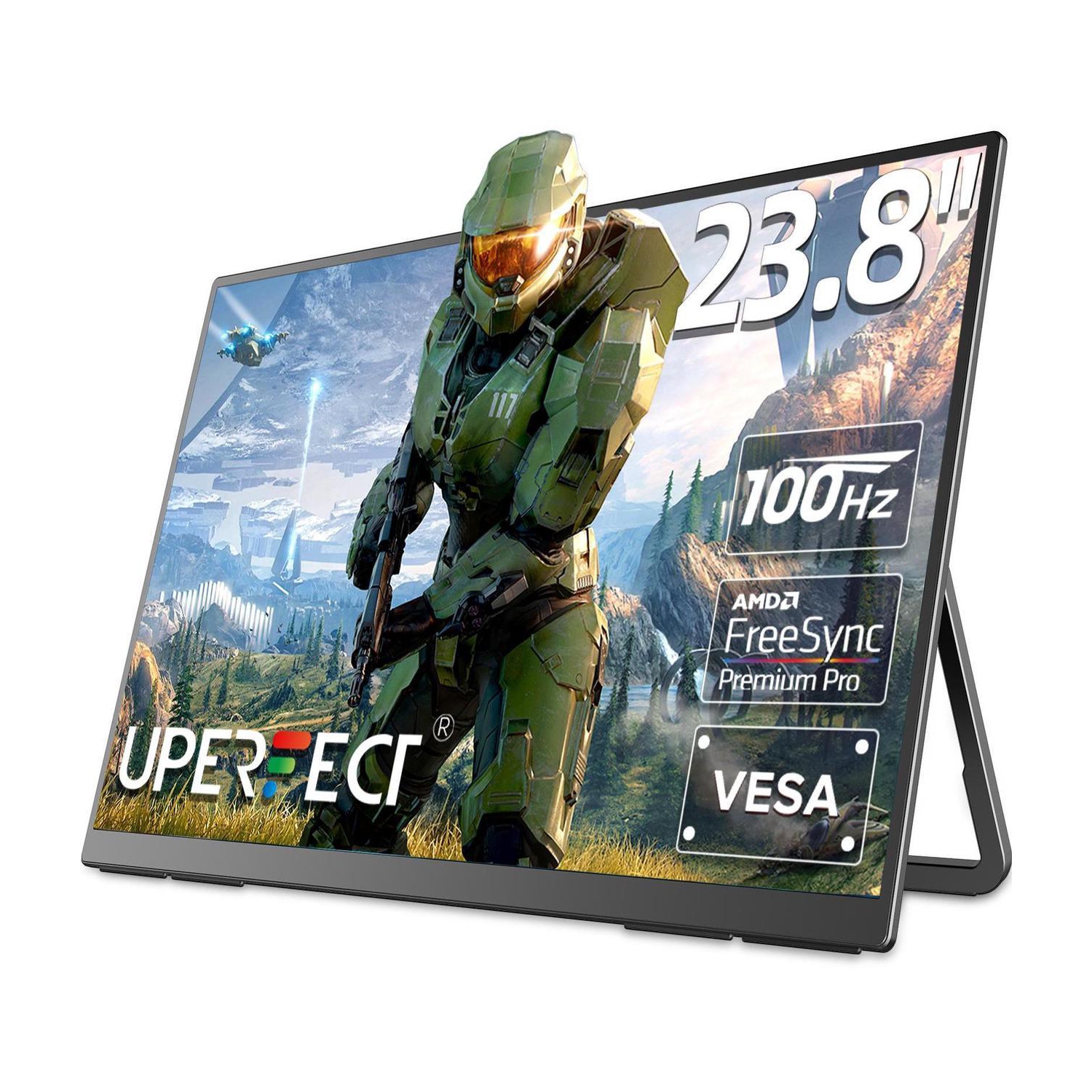 UPERFECT 23.8" 100Hz 1080P Ultra-Slim Portable Gaming Monitor with HDMI, USB-C, 180°Adjustable Kickstand & VESA Mount for Laptops, Steamdeck,