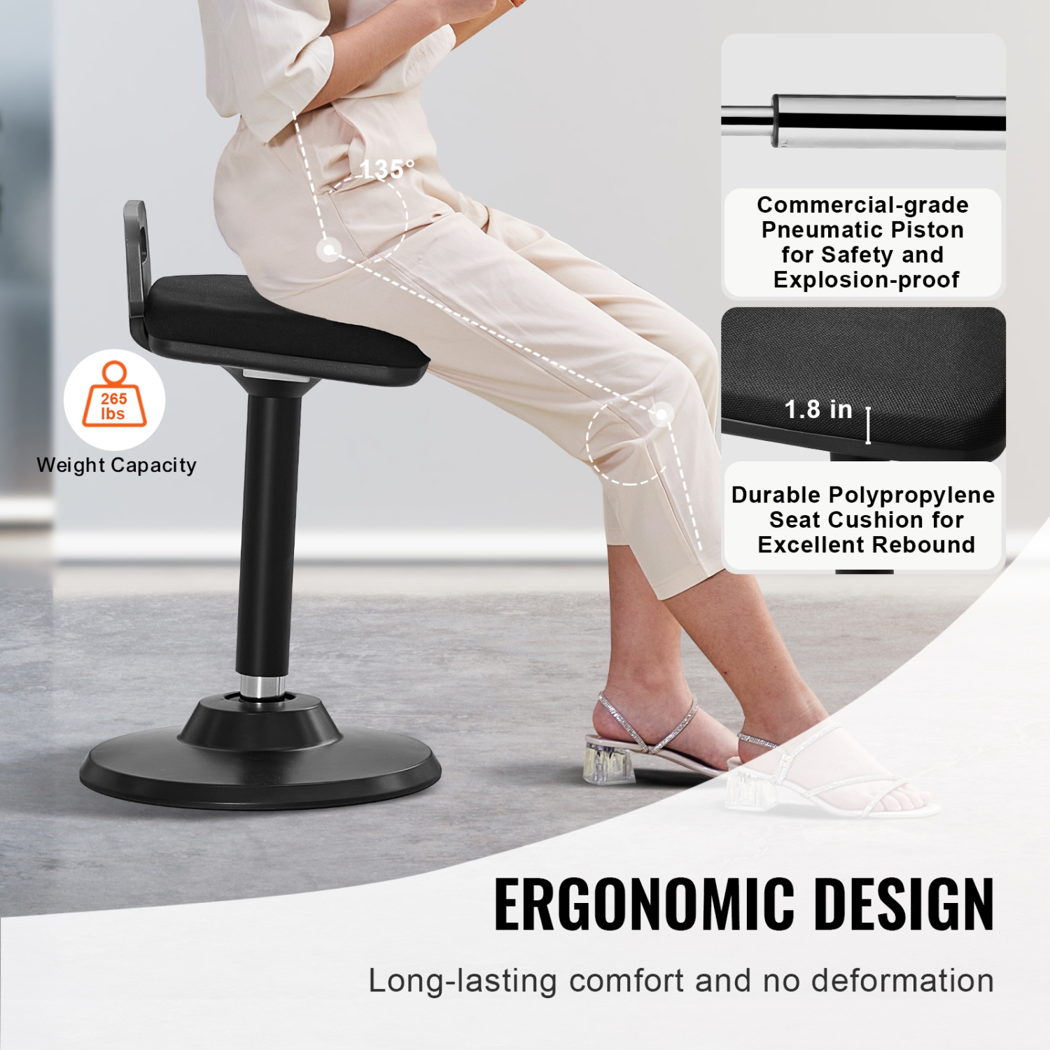 VEVOR 24.6-34.4" Active Chair with Handle, Height-Adjustable Wobble Chair Made of Elastic Fabric & 45 mm Foam, Ideal for Schools, Office and Home, 8°