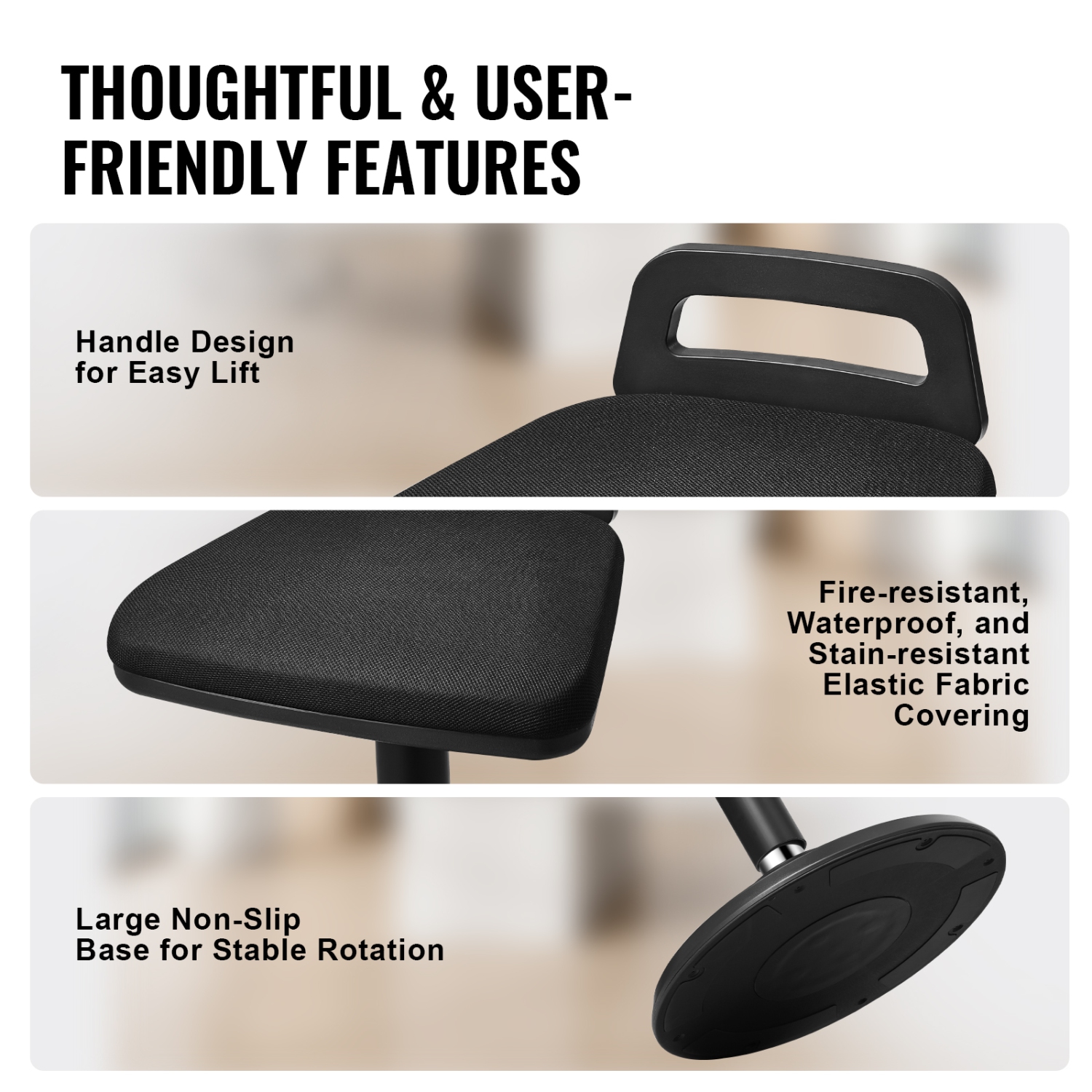 VEVOR 24.6-34.4" Active Chair with Handle, Height-Adjustable Wobble Chair Made of Elastic Fabric & 45 mm Foam, Ideal for Schools, Office and Home, 8°