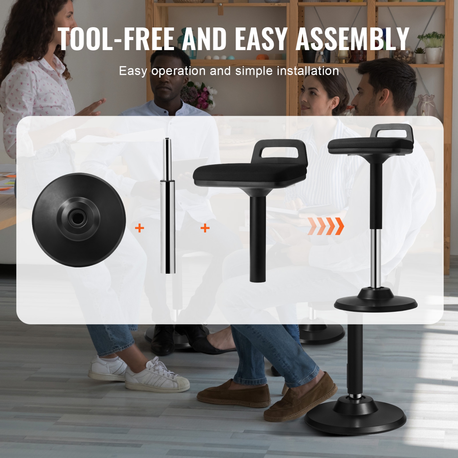 VEVOR 24.6-34.4" Active Chair with Handle, Height-Adjustable Wobble Chair Made of Elastic Fabric & 45 mm Foam, Ideal for Schools, Office and Home, 8°