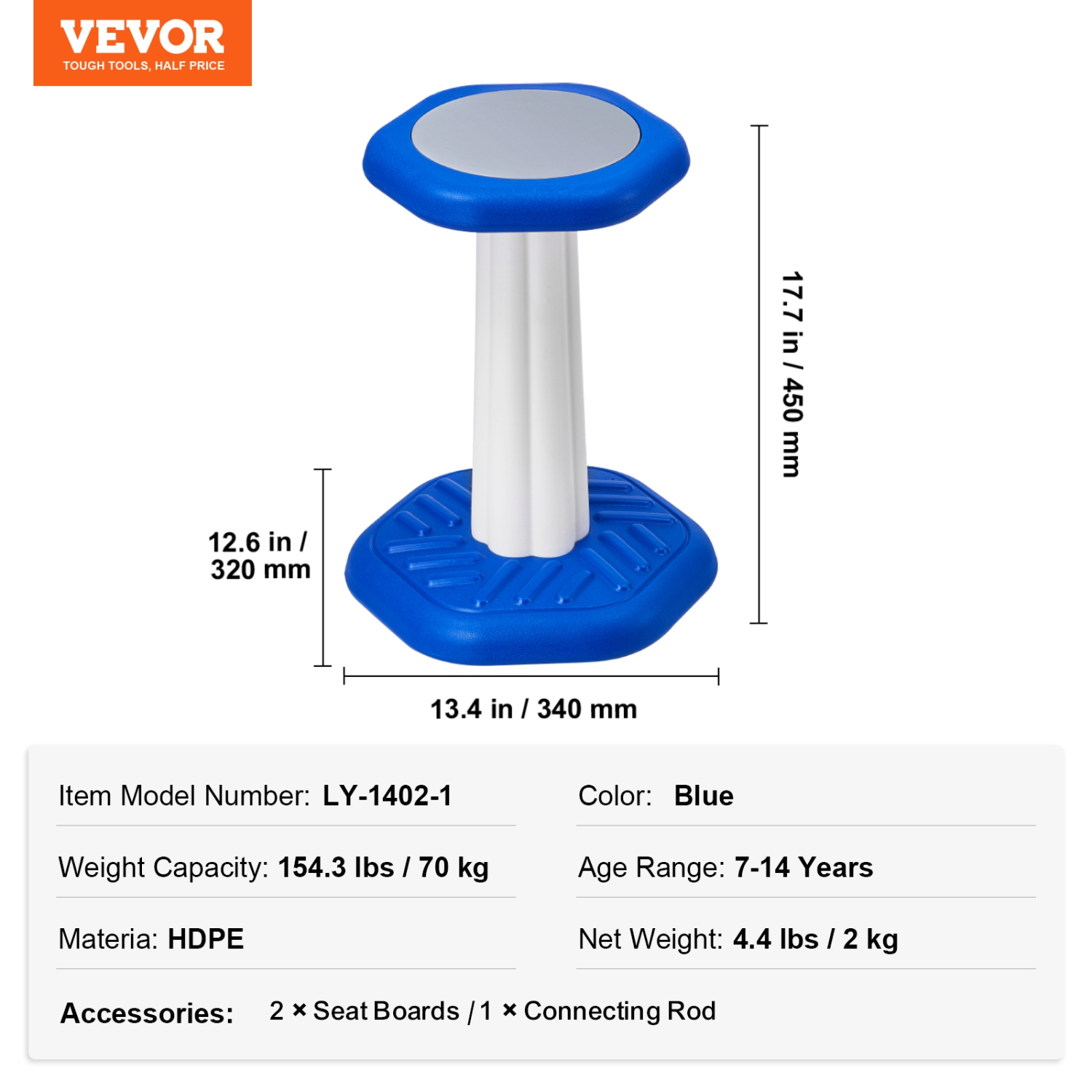 VEVOR 7-14 Aged Kids Wobble Chair, Active Chair with Sponge Cushion, Wobble Stool Improves Focus, Posture and Calm Children, Ideal for Schools and