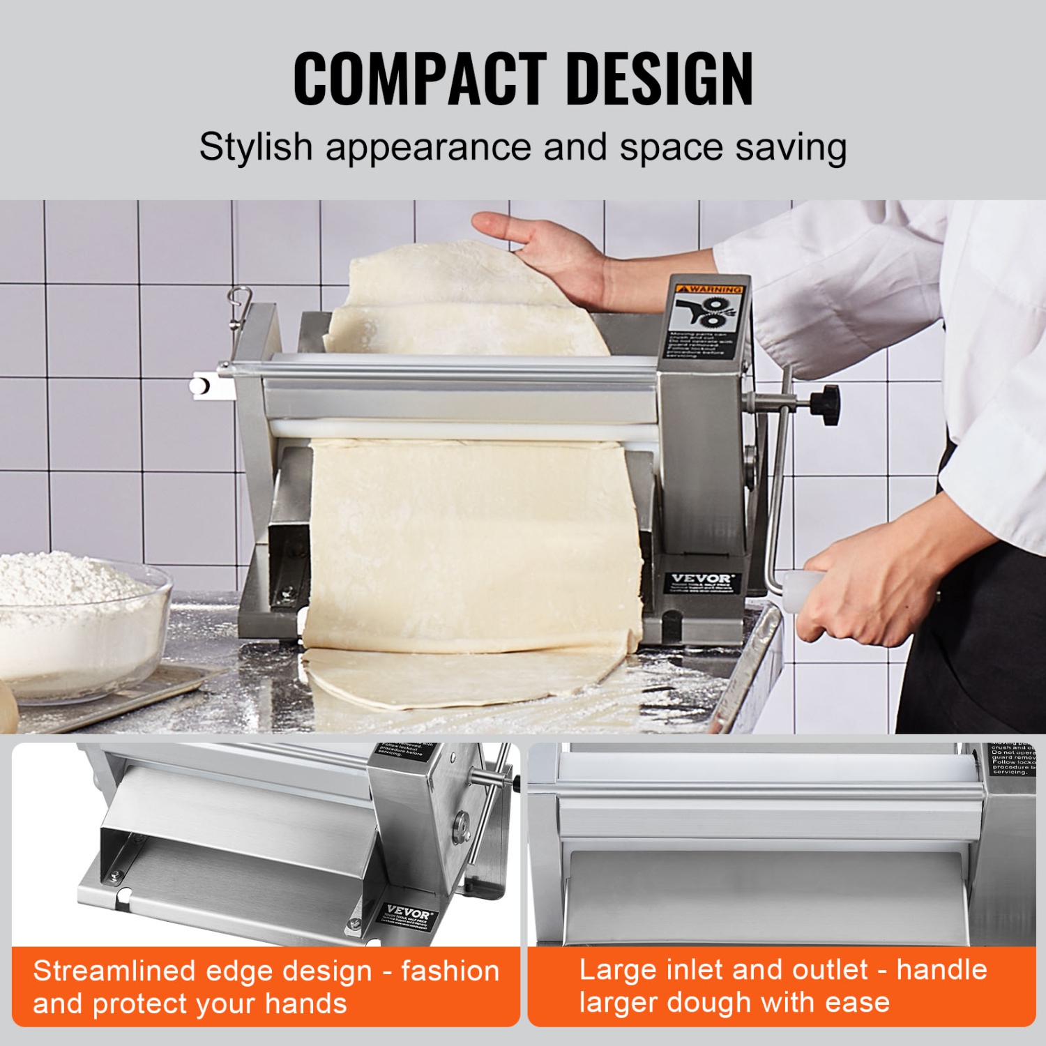 VEVOR 1/2 inch Manual Dough Sheeter Machine,Puff Pastry Sheeter and Fondant Roller,Handle,Panel,Roller for Easy Cleaning,Adjustable Thickness,for