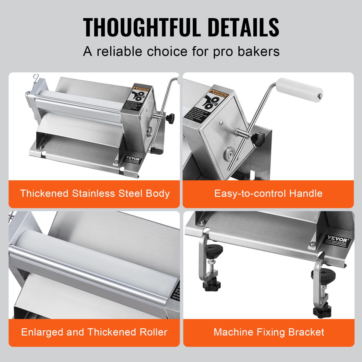 VEVOR 1/2 inch Manual Dough Sheeter Machine,Puff Pastry Sheeter and Fondant Roller,Handle,Panel,Roller for Easy Cleaning,Adjustable Thickness,for