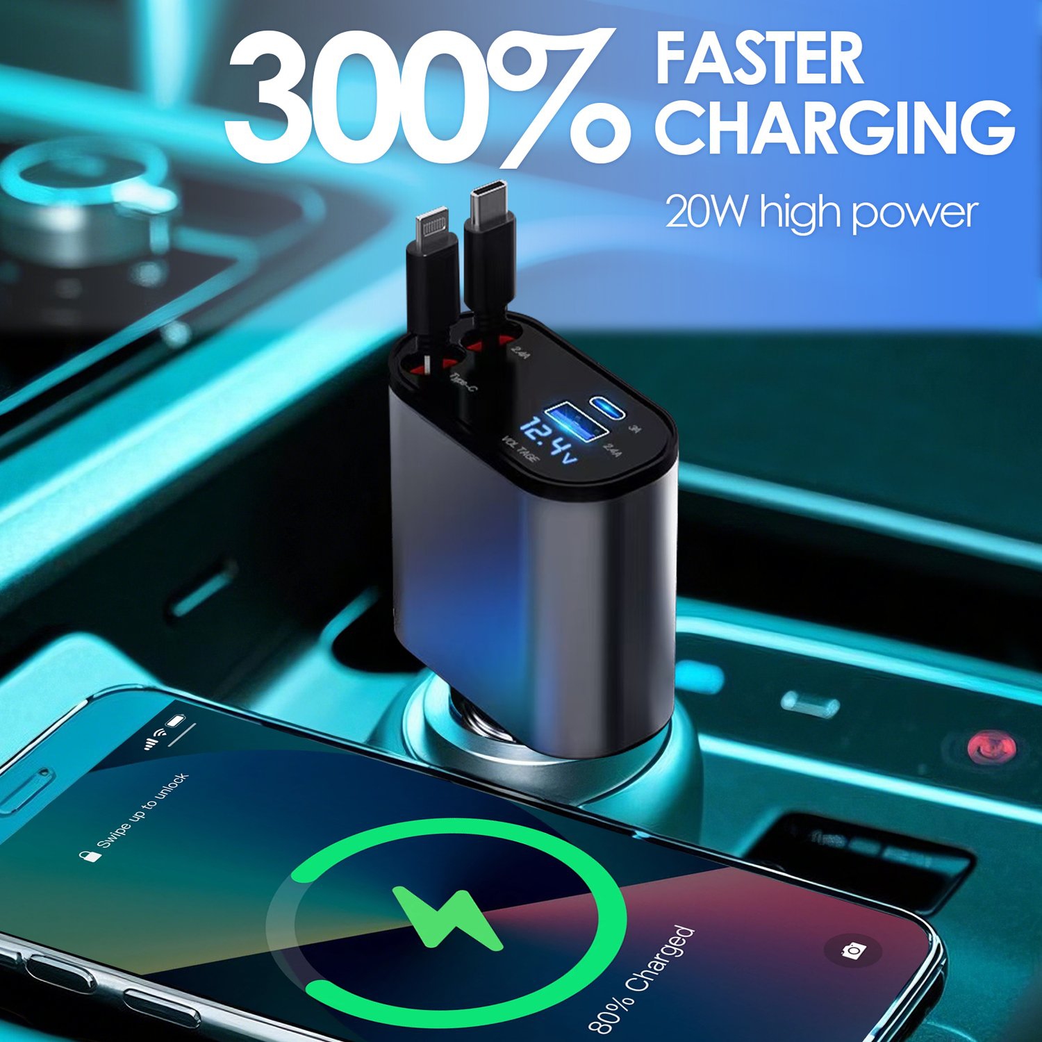 Chargeur USB-C rétractable pour l'auto, Cadeaux essentiels de voyage pour femmes hommes, Accessoires pour l'auto Chargeur USB-C pour l'auto