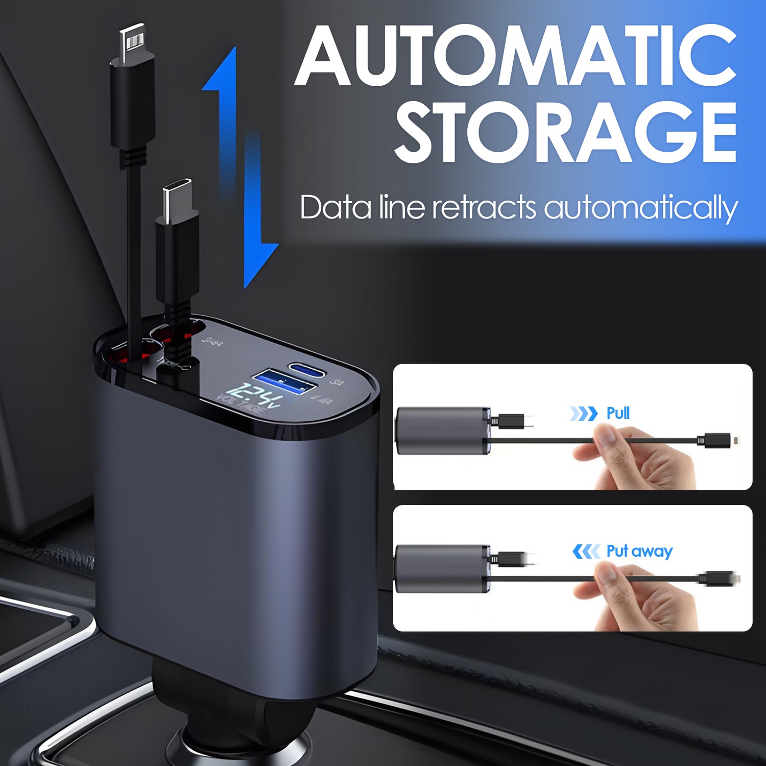 Chargeur USB-C rétractable pour l'auto, Cadeaux essentiels de voyage pour femmes hommes, Accessoires pour l'auto Chargeur USB-C pour l'auto