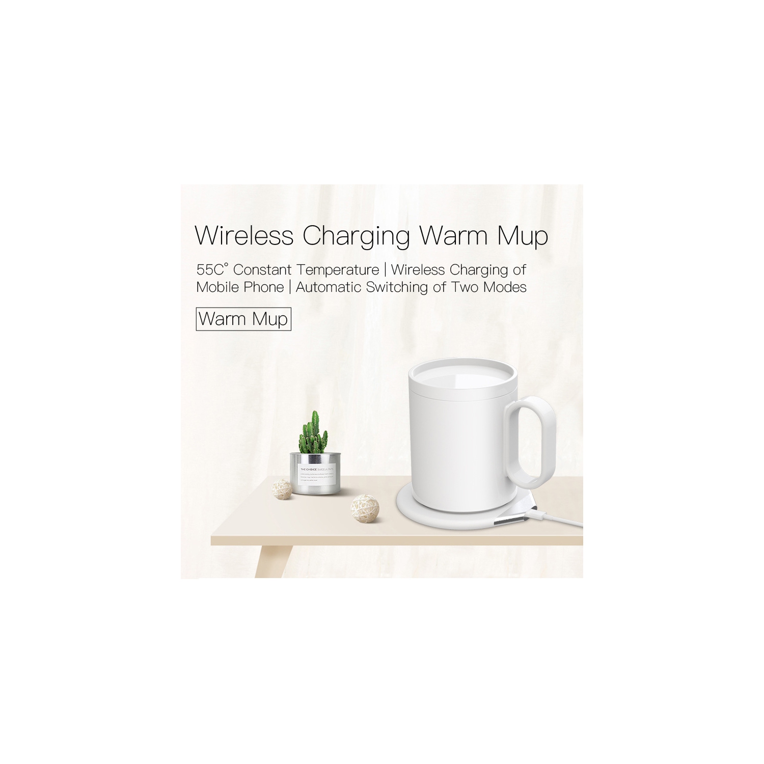 Smart Mug Warmer Wireless Heated Coffee Cup 55℃ Thermostatic Mug with phone Wireless Charger For Home Office Desk Gift
