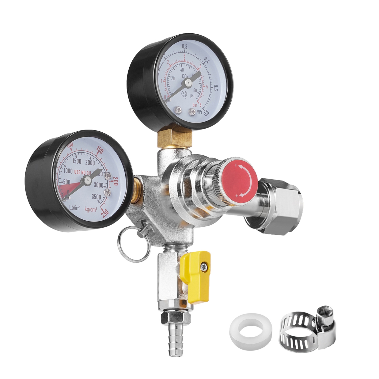 VEVOR 0-60PSI Double Gauge Regulator,CO2 Regulator Gauge,CO2 Gauge Gas System, Draft Beer Regulator with Check Valve, Adjustable Pressure Regulator
