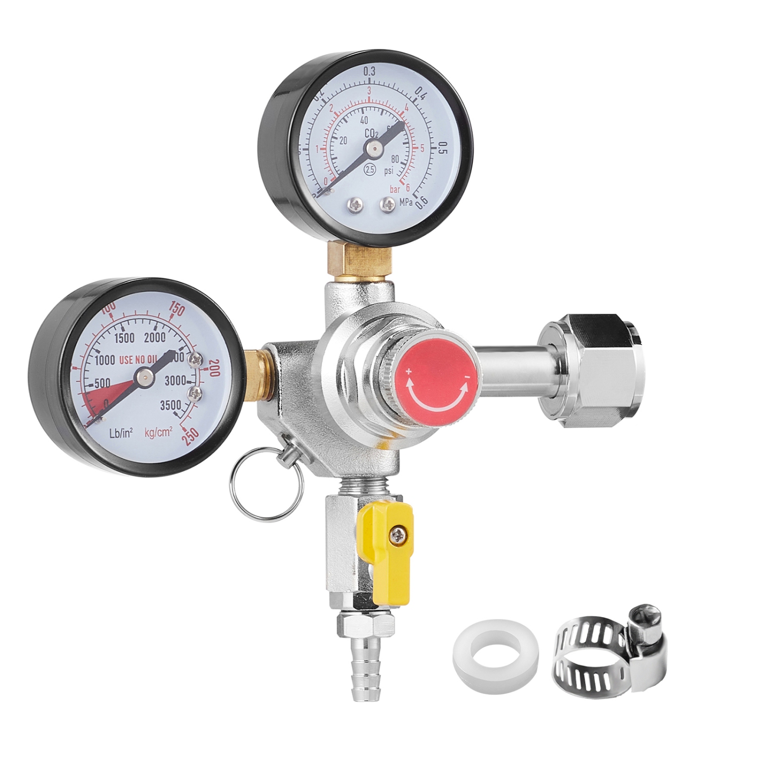 VEVOR 0-60PSI Double Gauge Regulator,CO2 Regulator Gauge,CO2 Gauge Gas System, Draft Beer Regulator with Check Valve, Adjustable Pressure Regulator